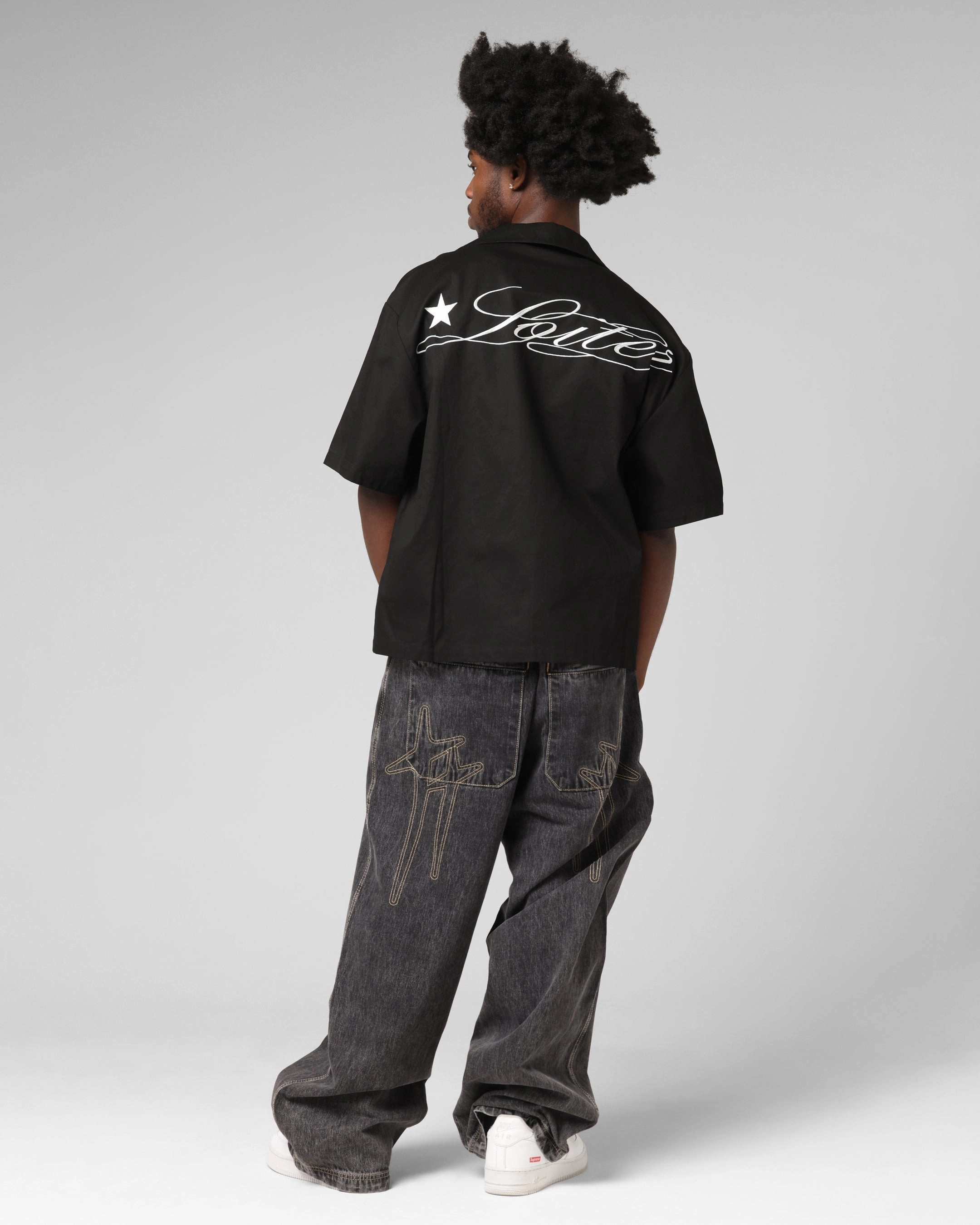 Loiter Daytona Button Up Shirt Black Recycled Polyester Fabric