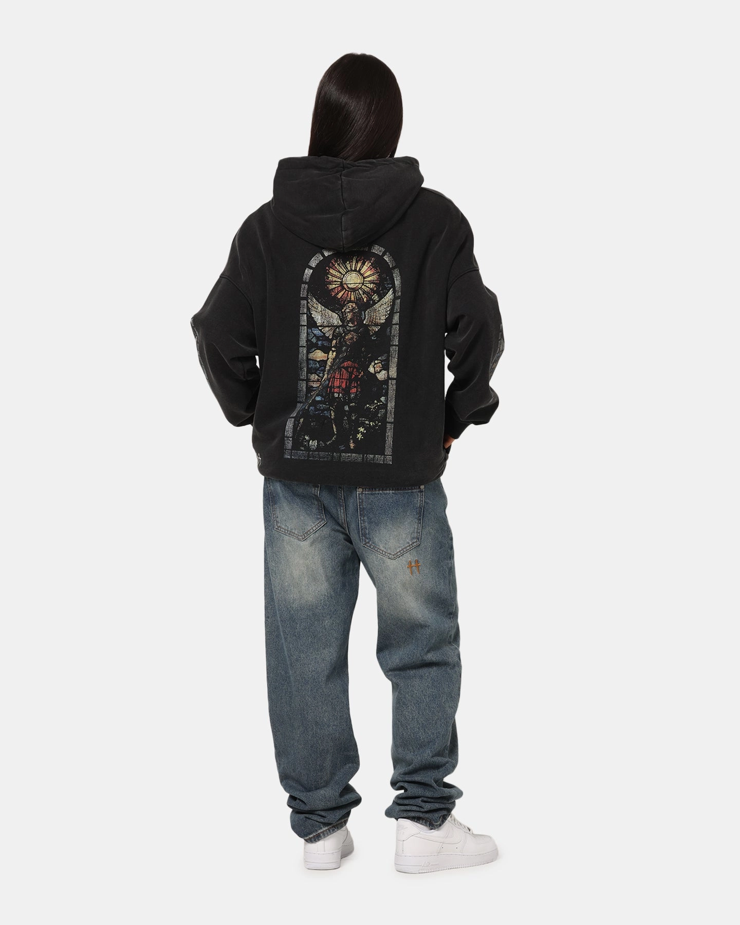 Layered Hem Detailing Saint Morta Kingdomcome Boxy Zip Hoodie Black