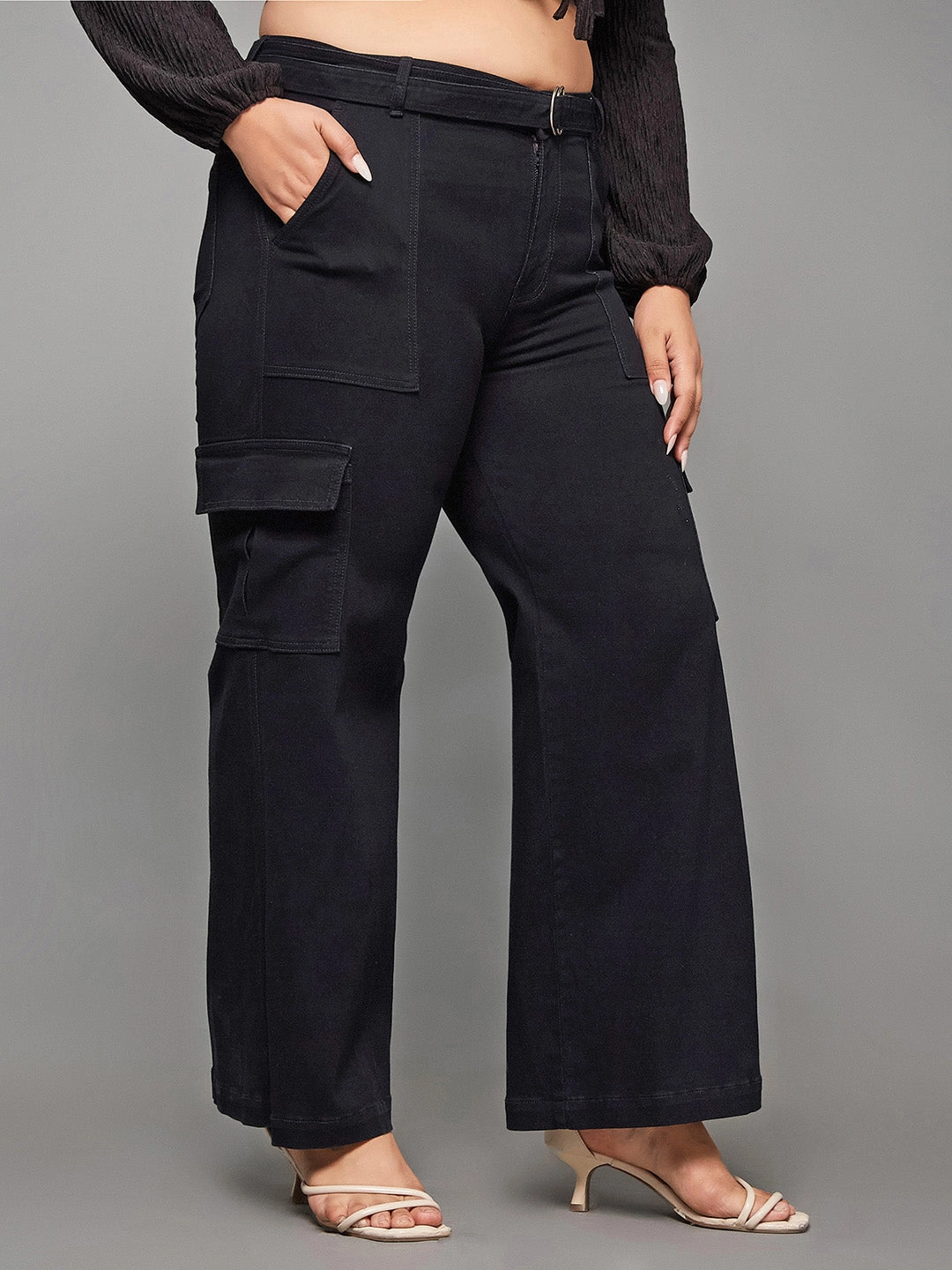 Sunny Vibes Rainy Day Shopping Day Smooth Lightweight 24/7 Comfort Black Wide-Leg High-Rise Stretchable Denim Jeans