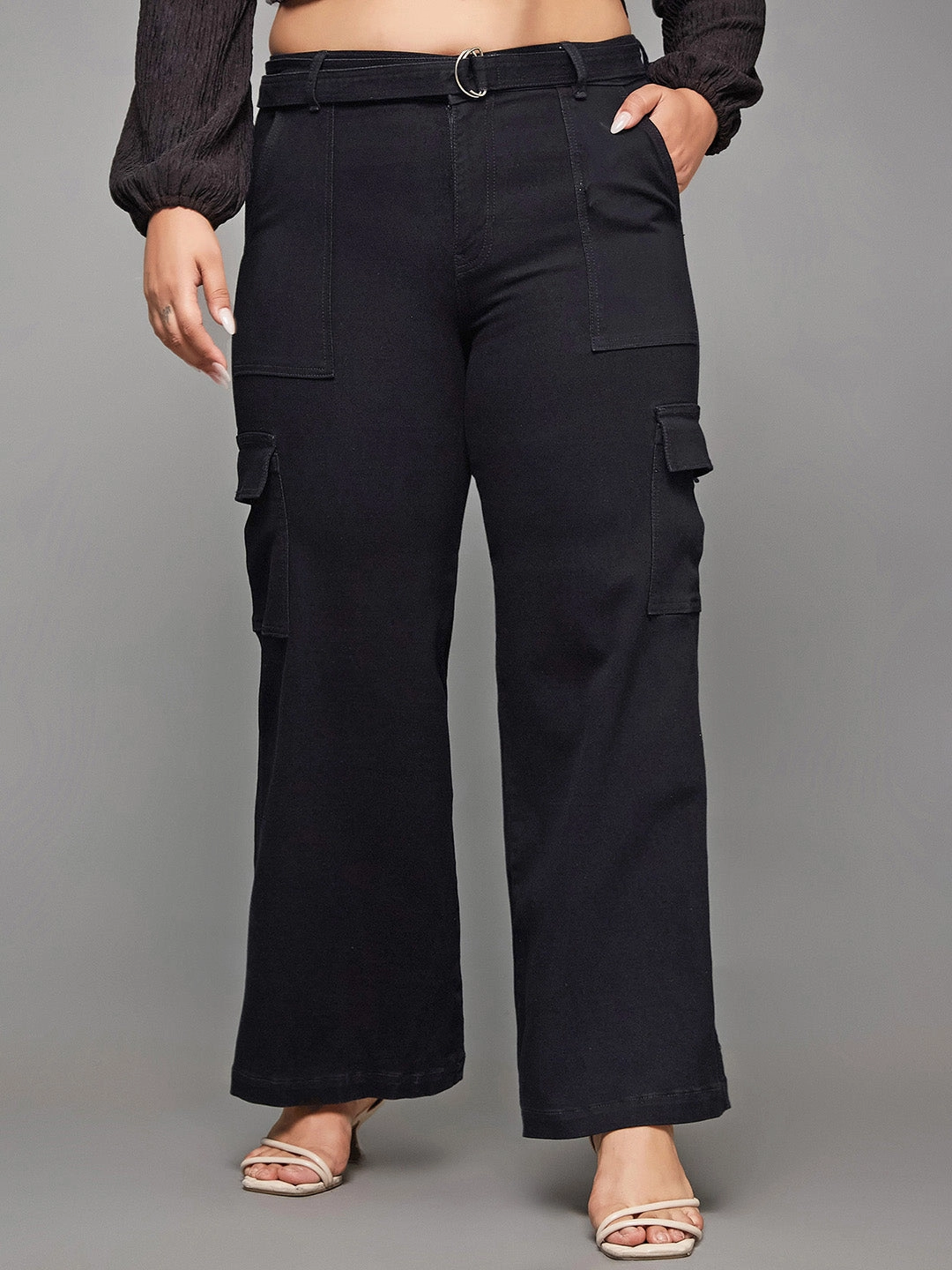 24/7 Comfort Black Wide-Leg High-Rise Stretchable Denim Jeans Fit Anytime