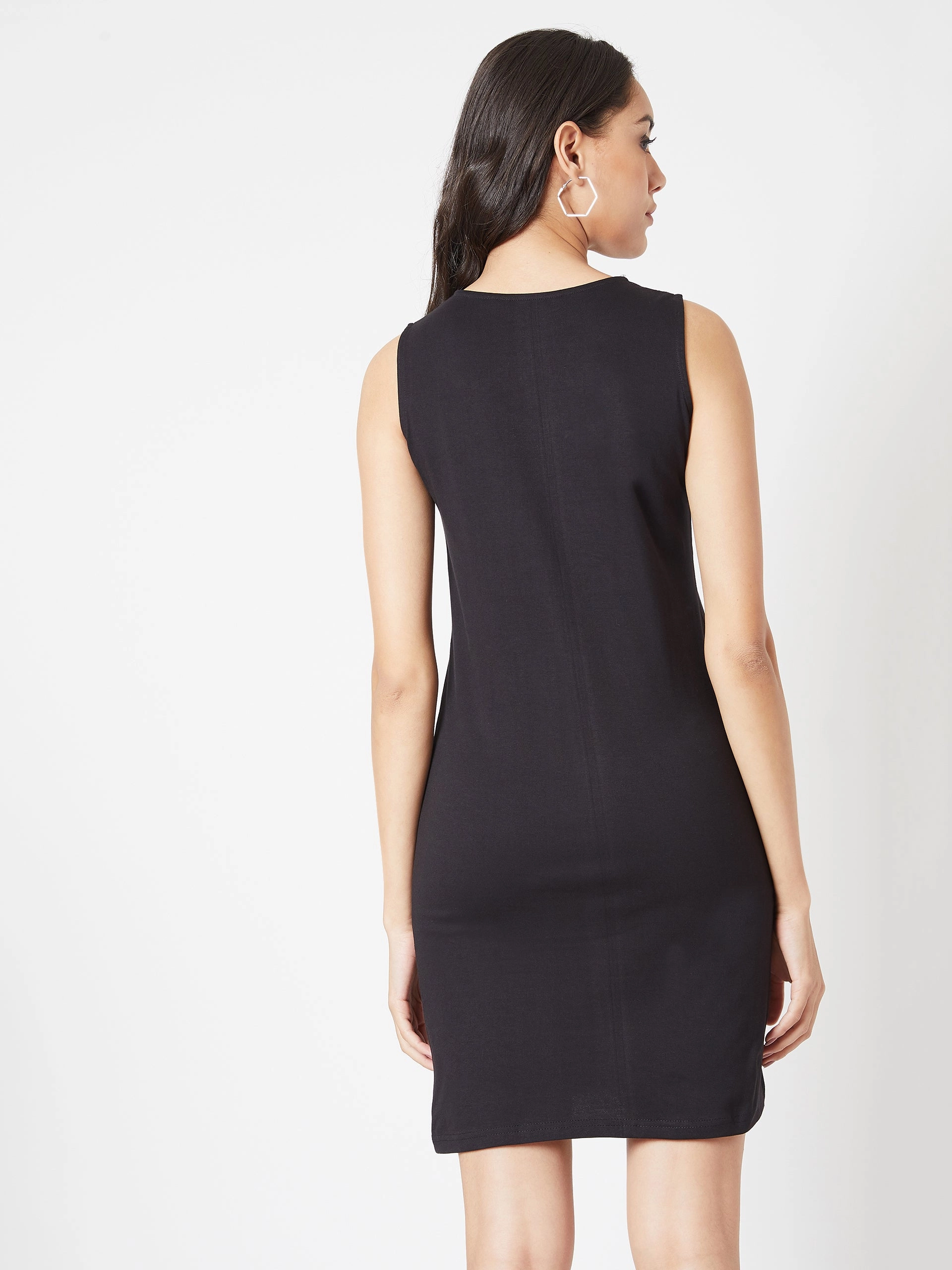 Bold Cut NoiseFreeFabric Women's Black Boat Neck Sleeveless Solid Cut Out Mini Bodycon Dress