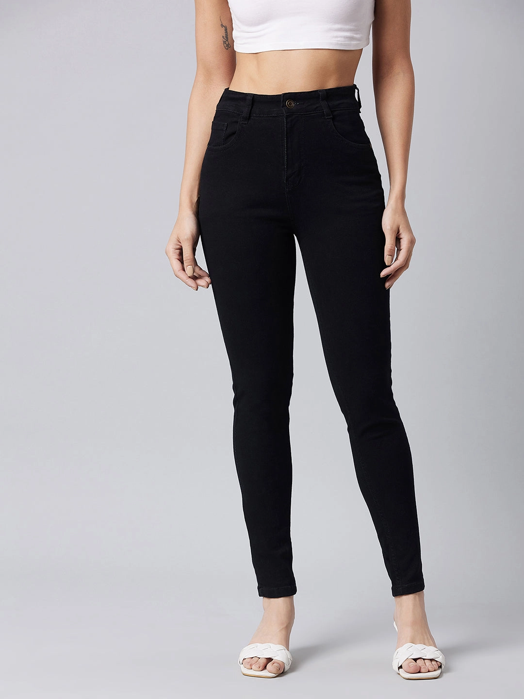 Women's Black Skinny High-Rise Stretchable Denim Jeans Comfortable Design Look Breathable Lining