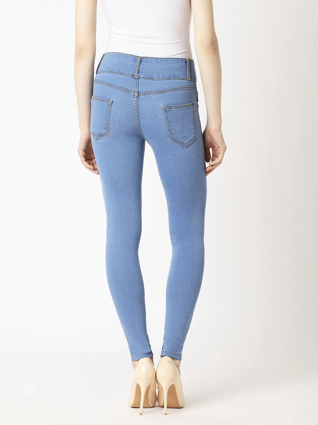 Fashion Lover Versatile Women's Blue Skinny High-Rise Broad Waist Band Denim Jeans