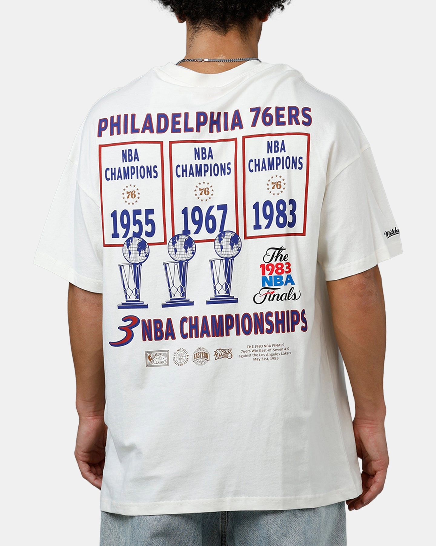 Mitchell & Ness Philadelphia 76ers Championship Report "Champ Pack" T-Shirt Egret Double Layered Hem AntiOdor