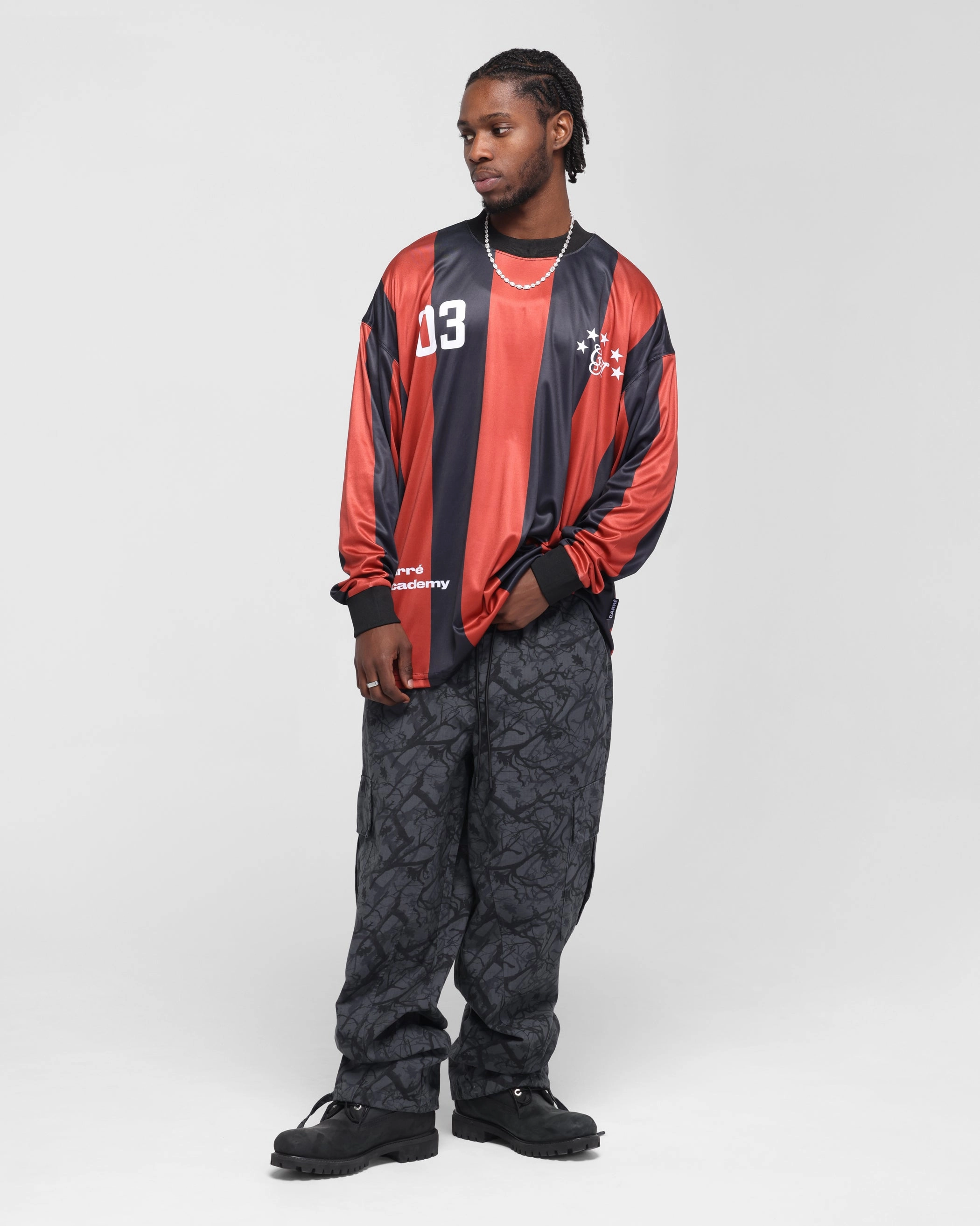 Adjustable Shoulder Straps Organic Cotton Fiber Carre Academy Oversized Long Sleeve T-Shirt Red/Black