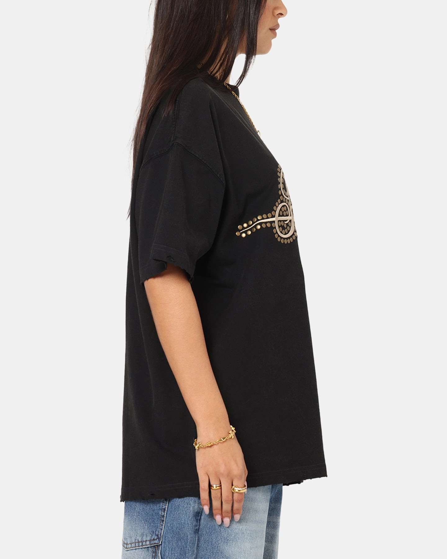 Saint Morta Rodeo Drive Boxy T-Shirt Black/Brown RibbedNeckline HighDurabilityWeave