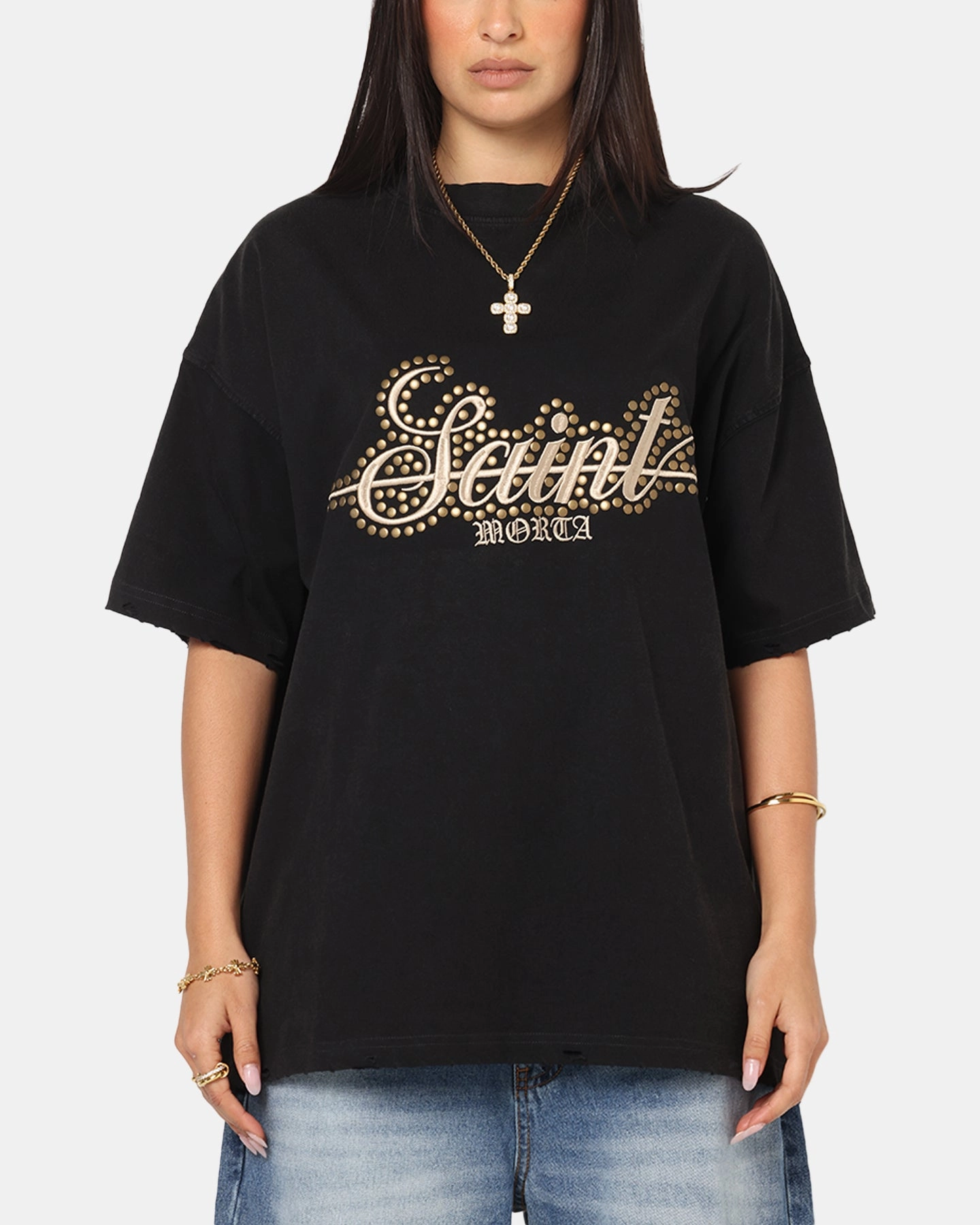 Saint Morta Rodeo Drive Boxy T-Shirt Black/Brown HighElasticity Hidden Pocket Design
