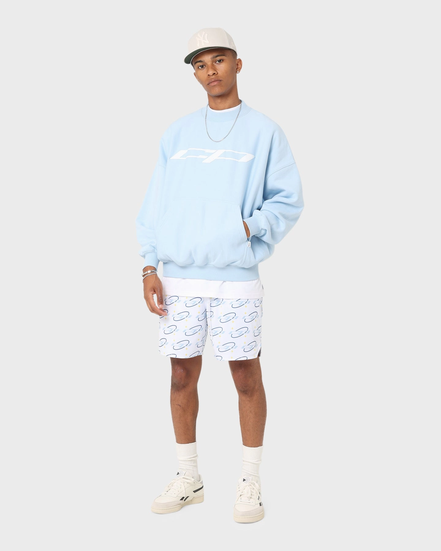 Multi Panel Construction Carr?? CP Global Oversized Crewneck Light Blue