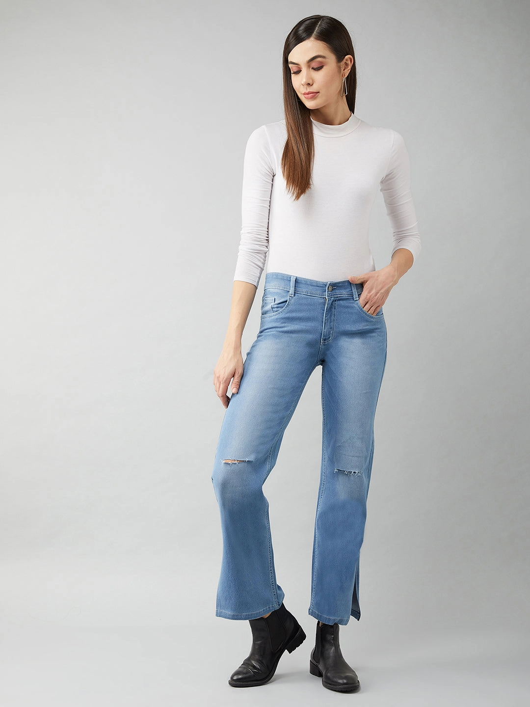 Party Look Luxury 24/7 Comfort Blue Wide-Leg Relaxed Mid-Rise Stretchable Denim Jeans