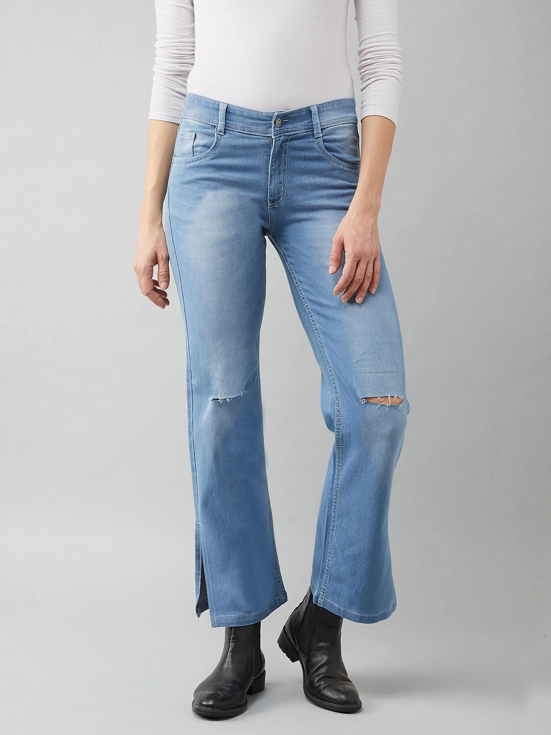24/7 Comfort Blue Wide-Leg Relaxed Mid-Rise Stretchable Denim Jeans Cool Essential Neutral Fit Piece