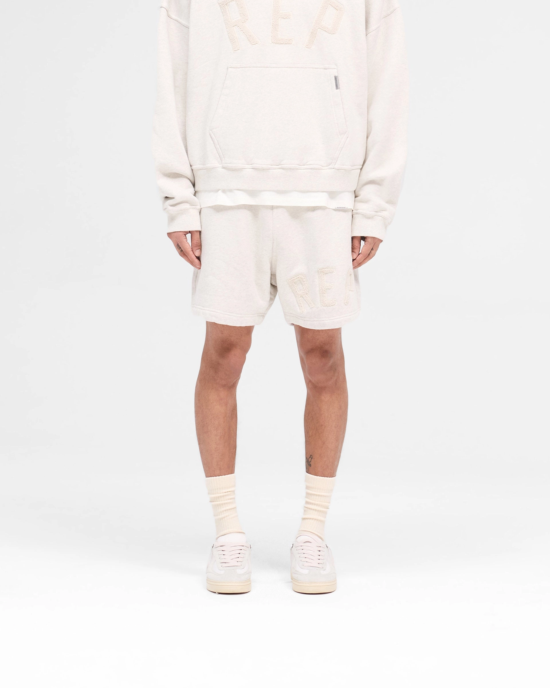 Rep Applique Shorts - Cream Marl Breathable mesh lining