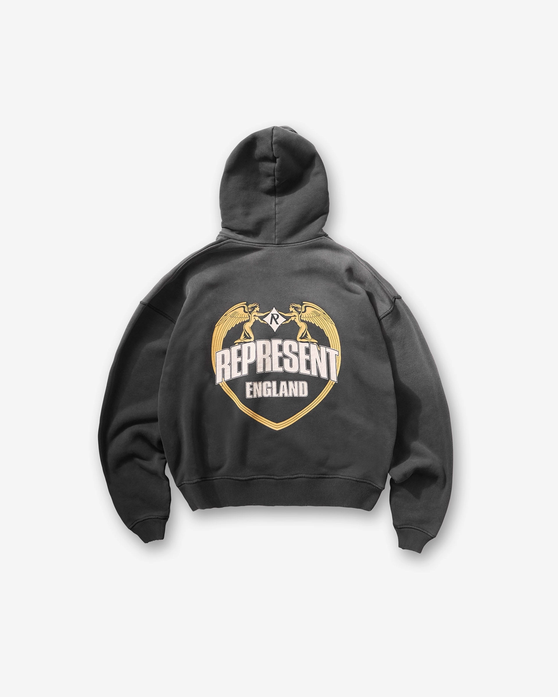 Represent Angel Border Hoodie - Stained Black Cotton Blend