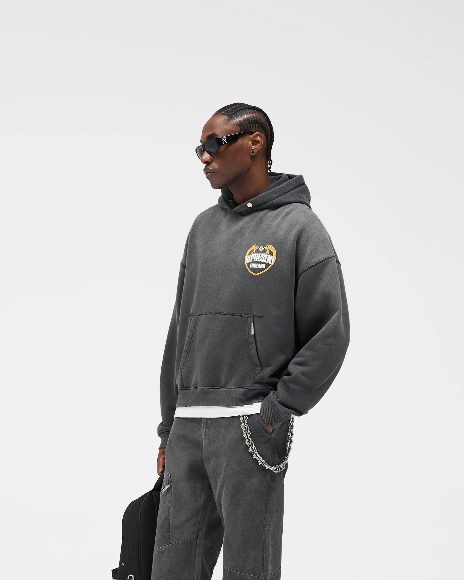 Represent Angel Border Hoodie - Stained Black Date wear