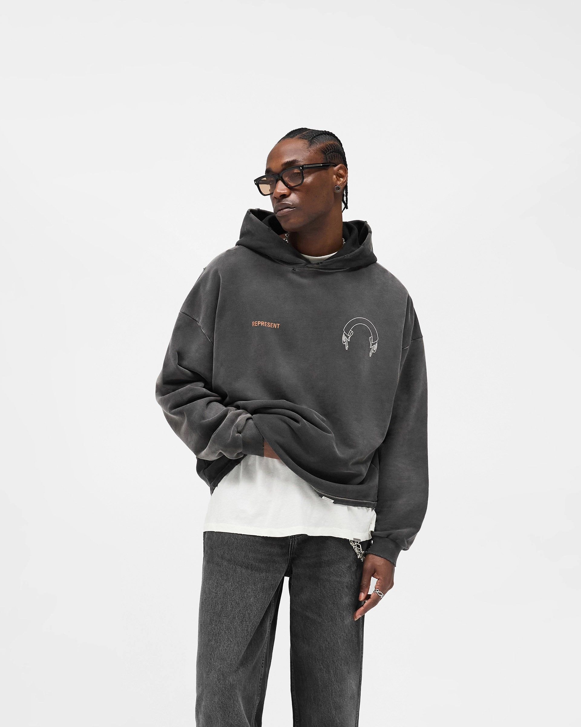 Represent Banner Hoodie - Stained Black Cozy Stretch Fit