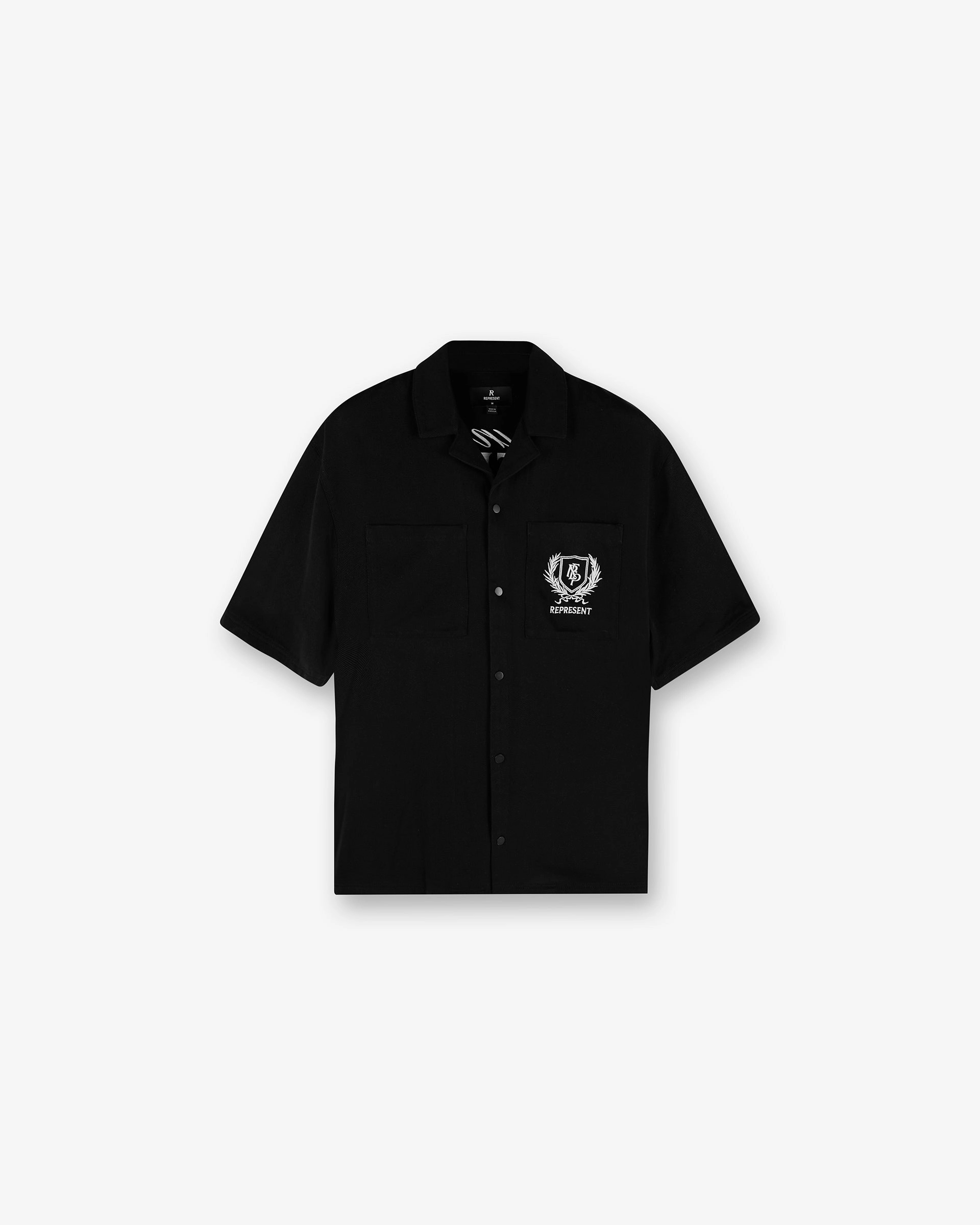 Represent Crest Shirt - Jet Black Sheer Panel Twill Weave