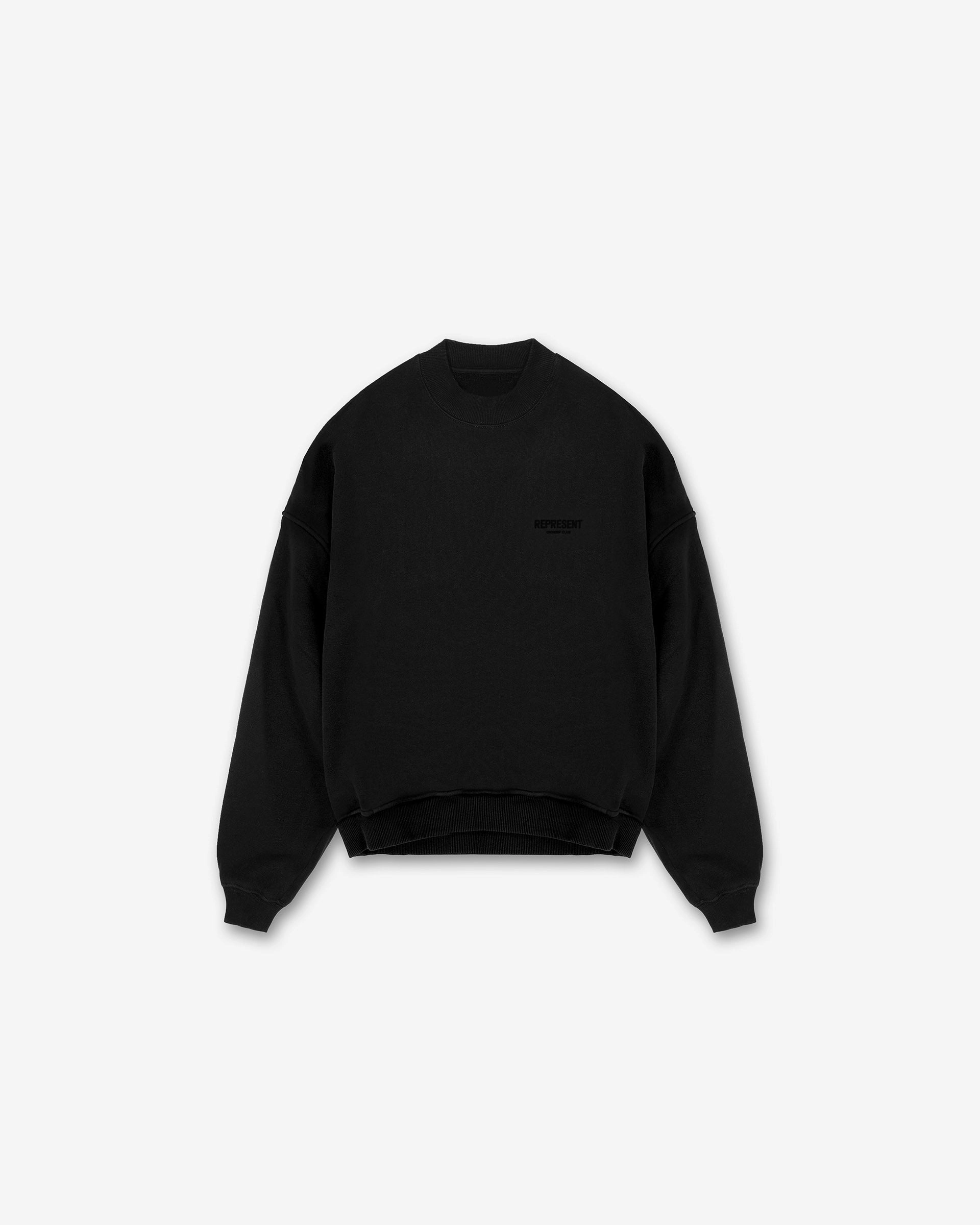 Represent Owners Club Flocked Sweater - Black Eco Conscious Production Lightweight Stretch Fabric