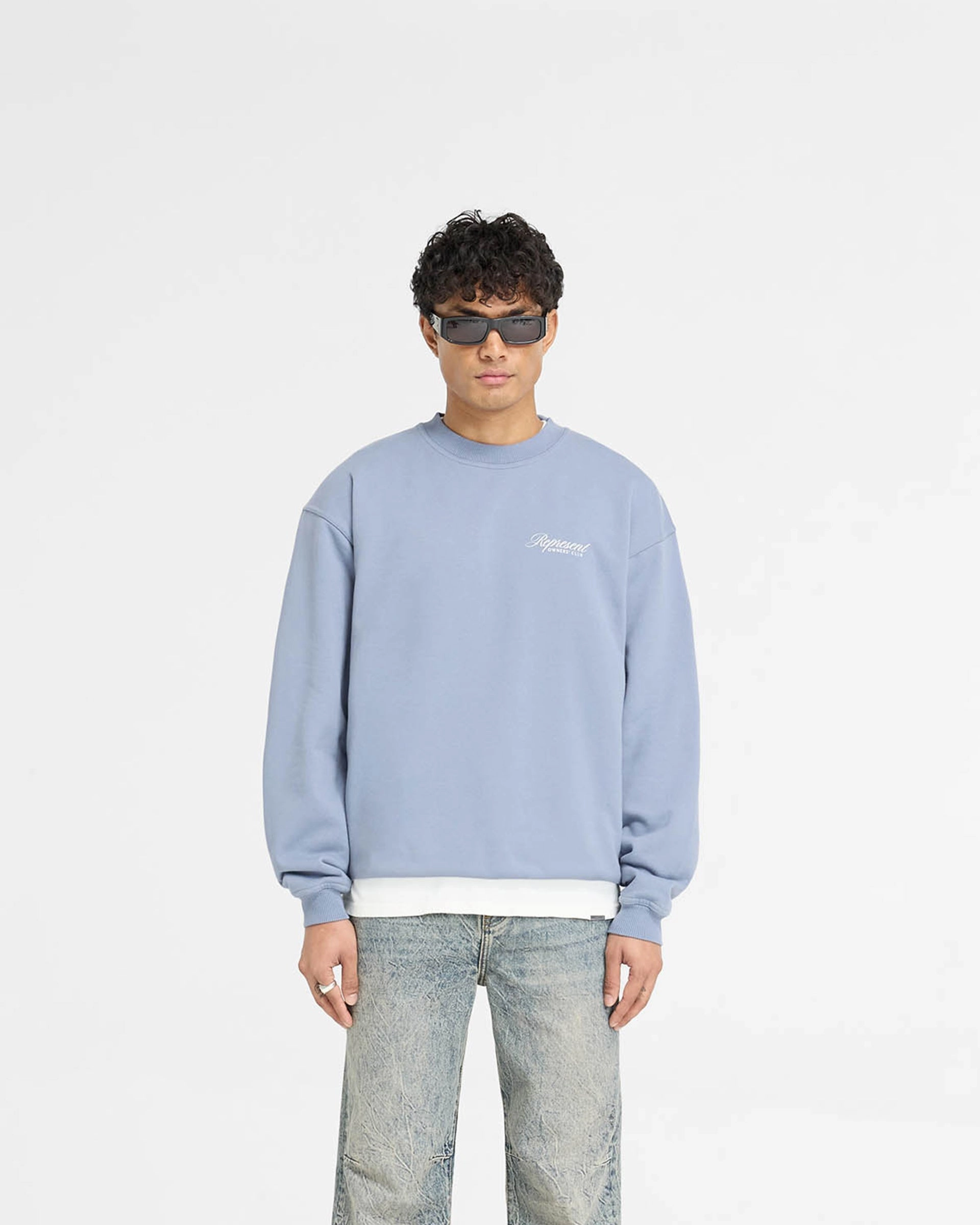 Recycled Polyester Thread Represent Owners Club Script Sweater - Dusty Blue