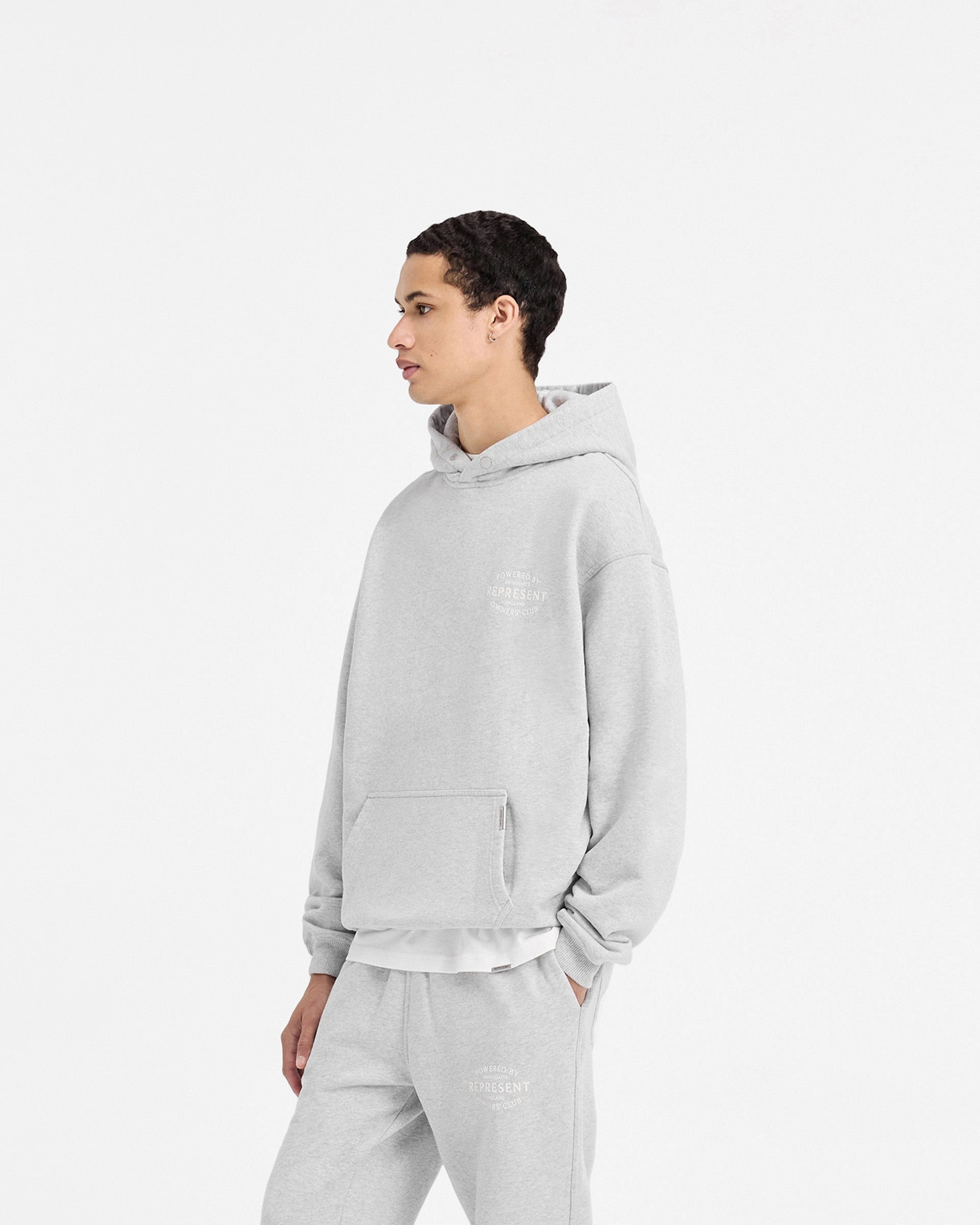 Represent Owners Club Stamp Hoodie - Ash Grey men's style Urban Fit