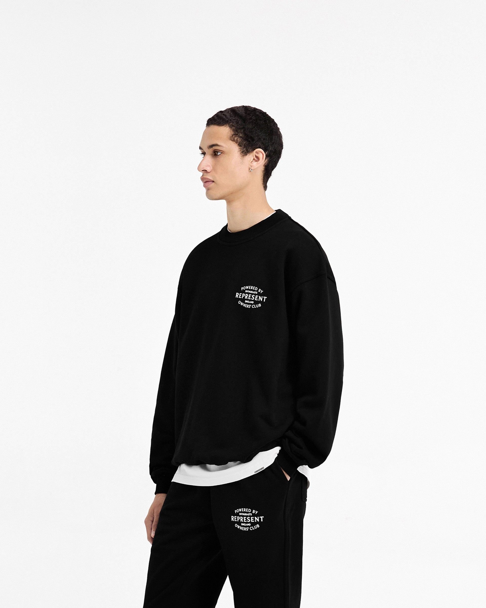 Represent Owners Club Stamp Sweater - Jet Black Brushed Inner Lining Jacquard Pattern