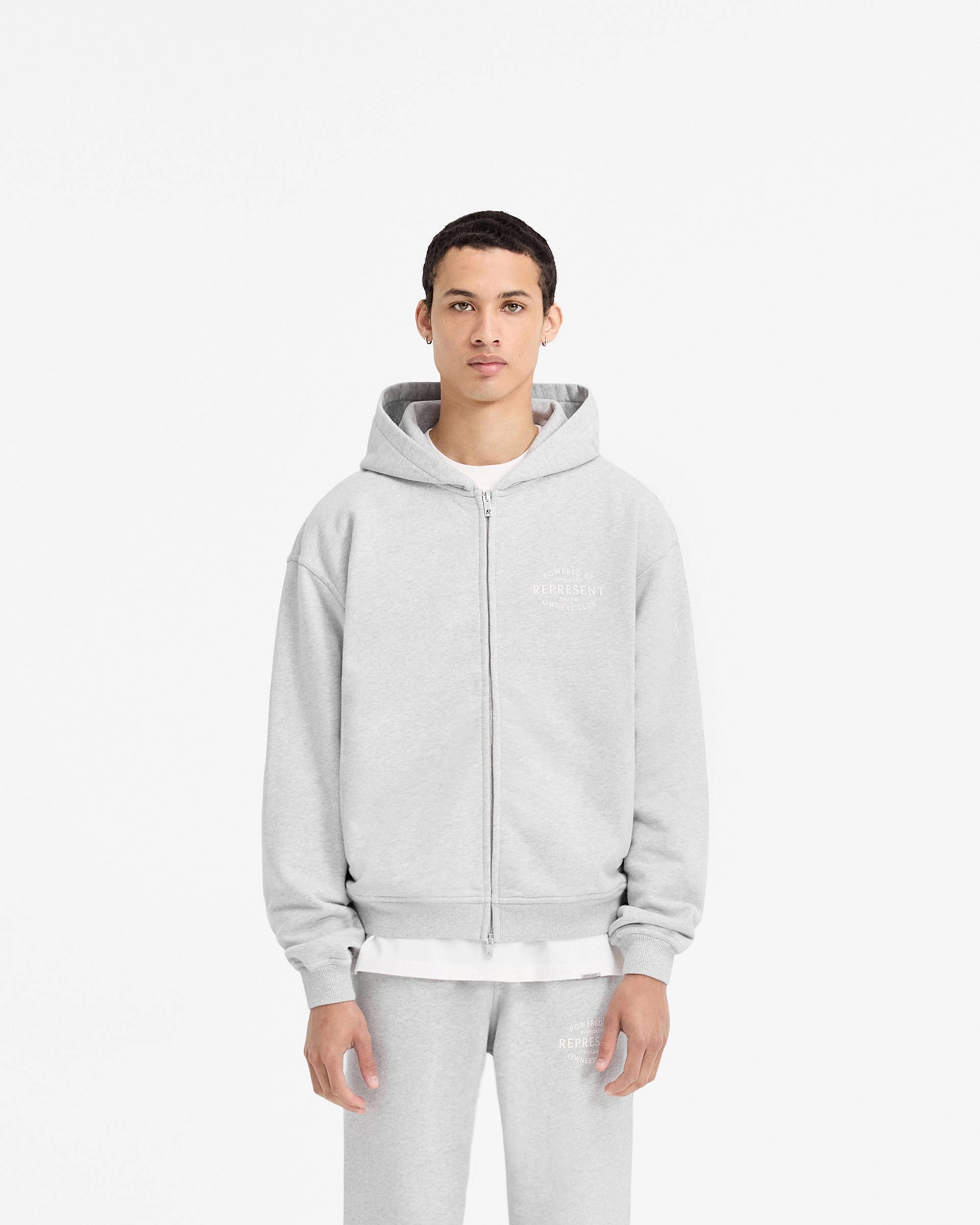 Represent Owners Club Stamp Zip Up Hoodie - Ash Grey South American style