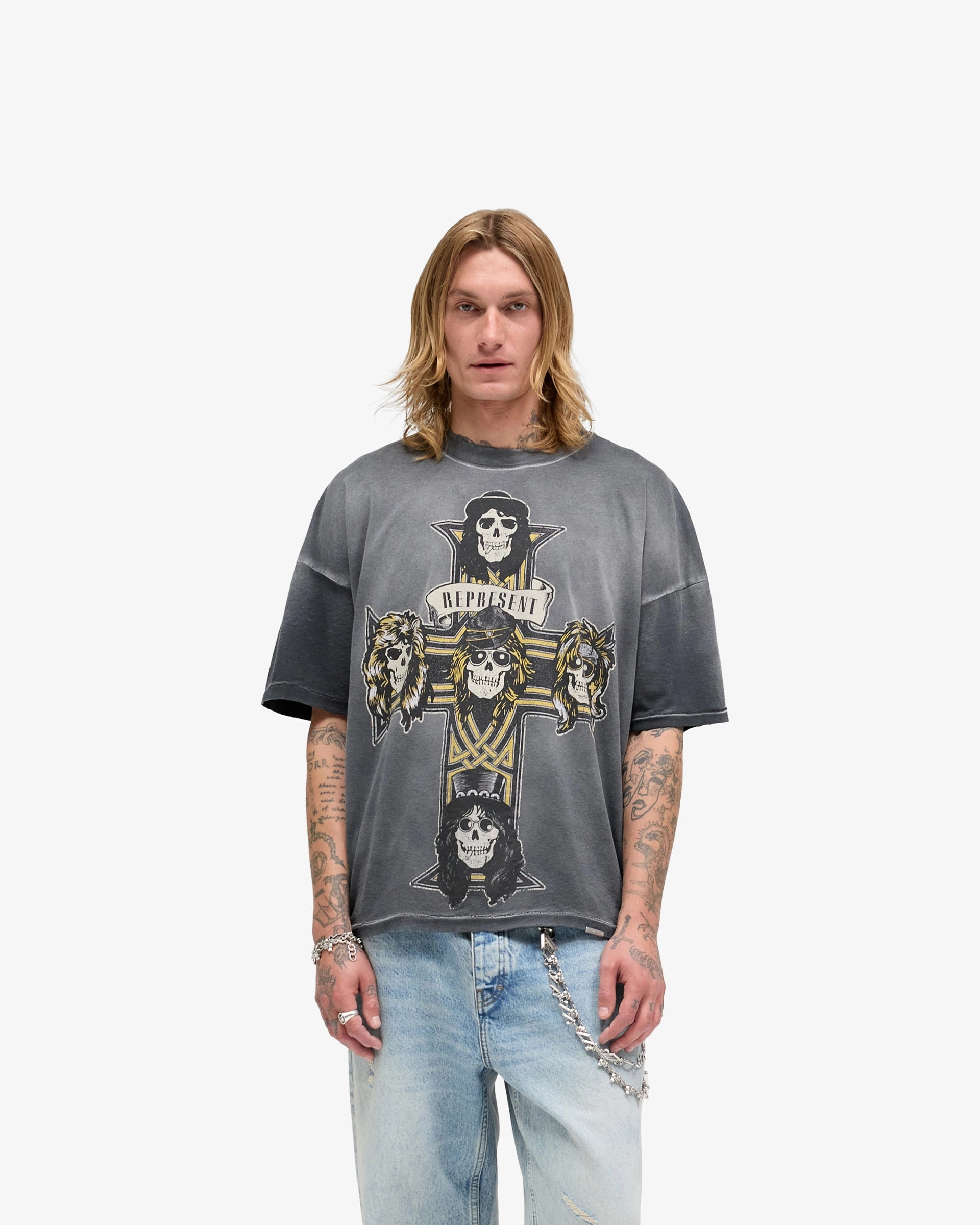 Represent X Guns N' Roses Cross T-Shirt - Stained Black Indoor Comfort