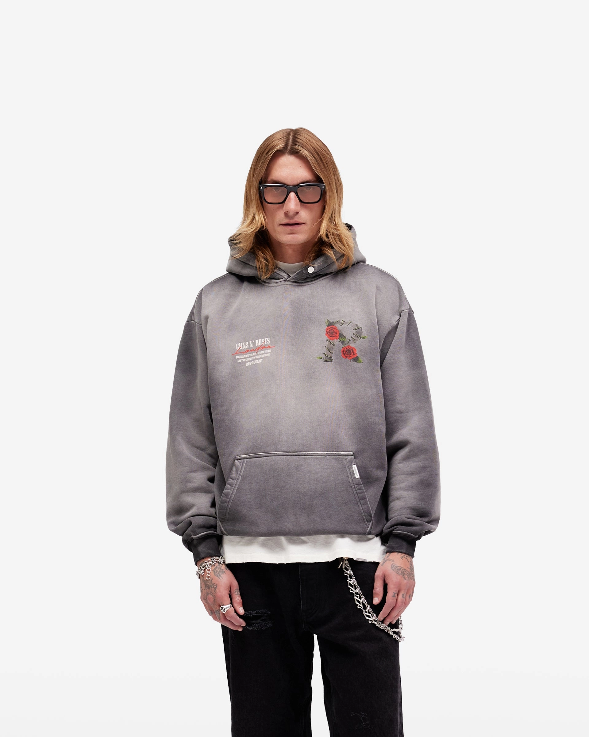 Represent X Guns N' Roses Tour Hoodie - Stained Black Rural style