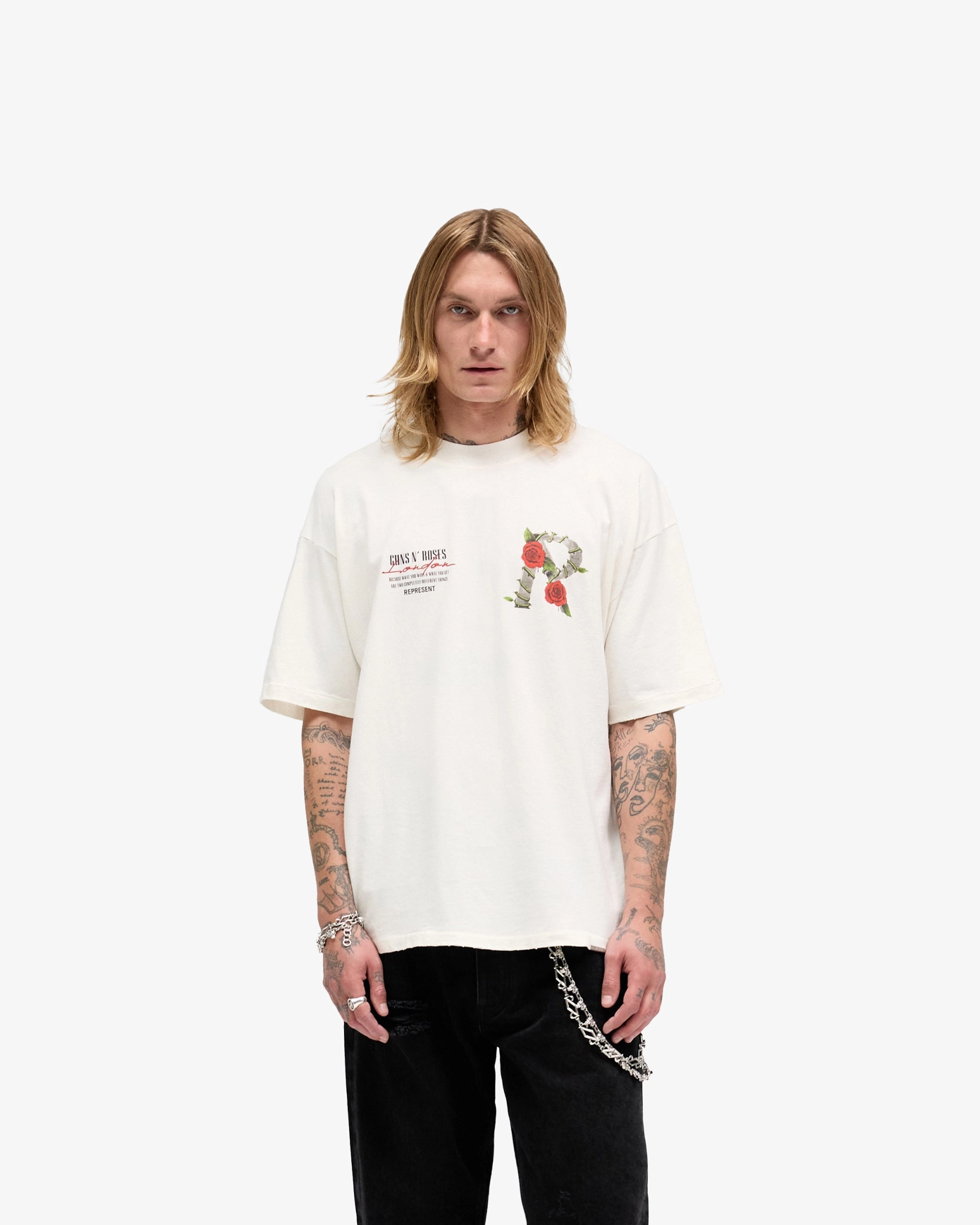 Represent X Guns N' Roses Tour T-Shirt - Flat White ThermoregulatingFabric Relaxed Waist