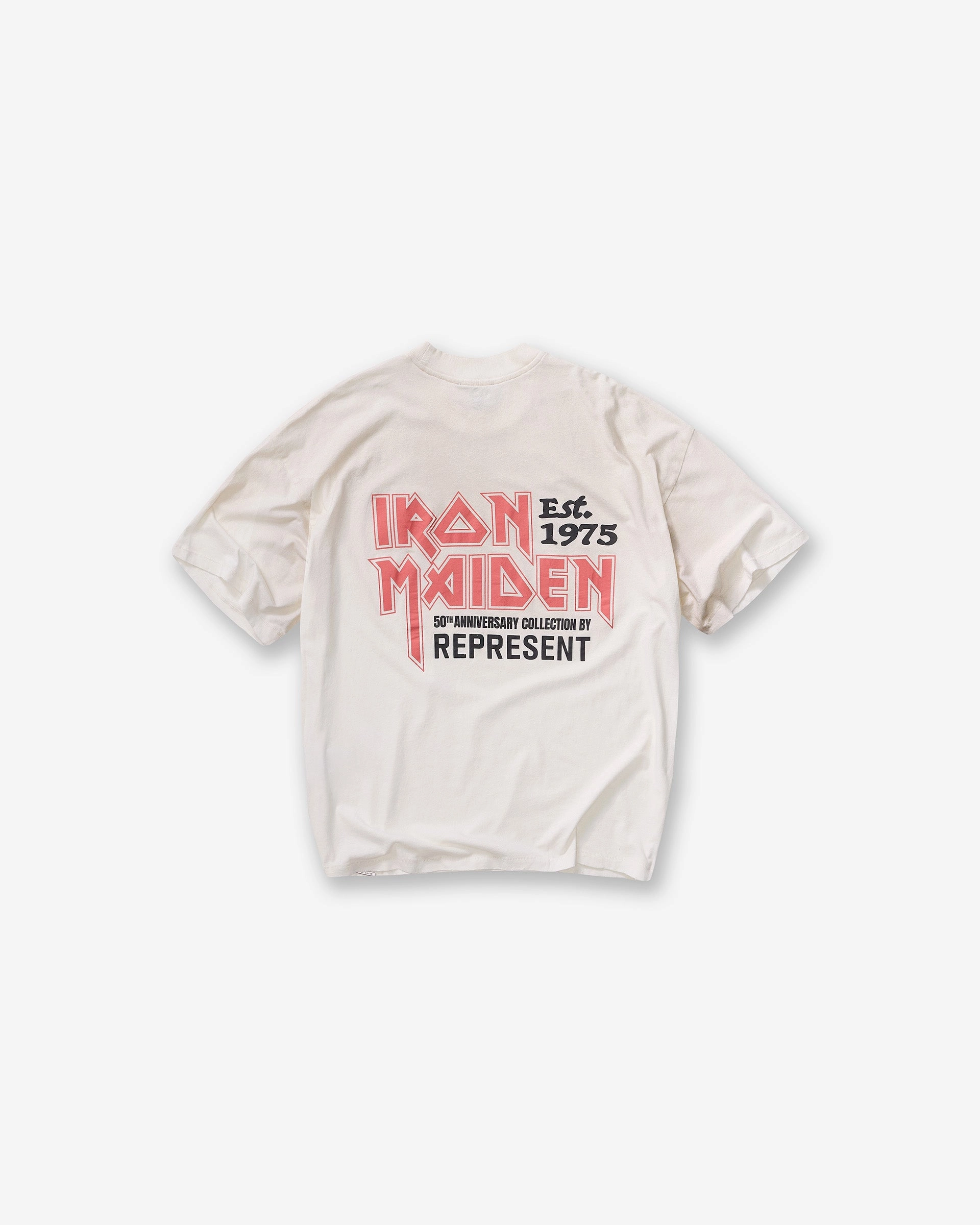 Anti Static Treatment Modern Layering Represent X Iron Maiden Anniversary T-Shirt - Washed Ecru