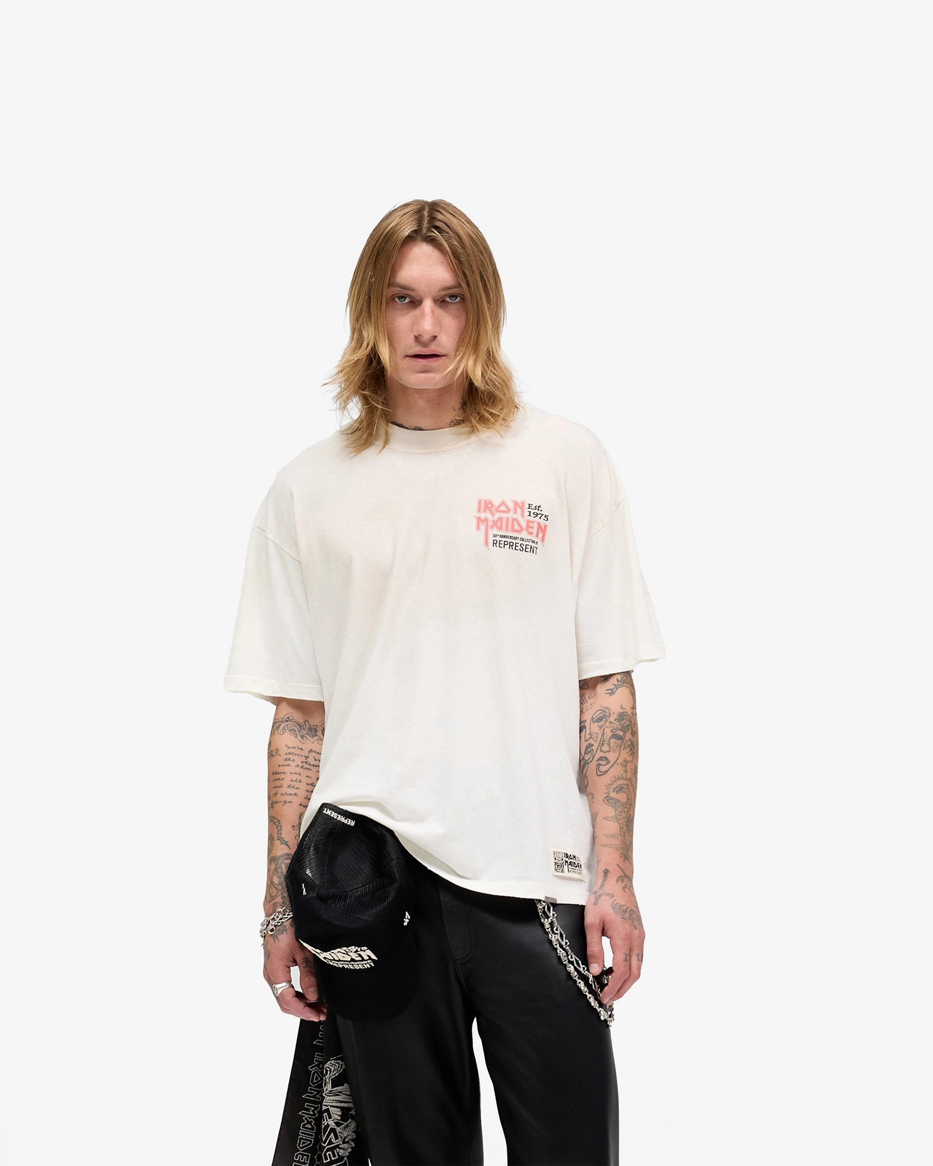Cozy and Soft Casual Active Represent X Iron Maiden Anniversary T-Shirt - Washed Ecru