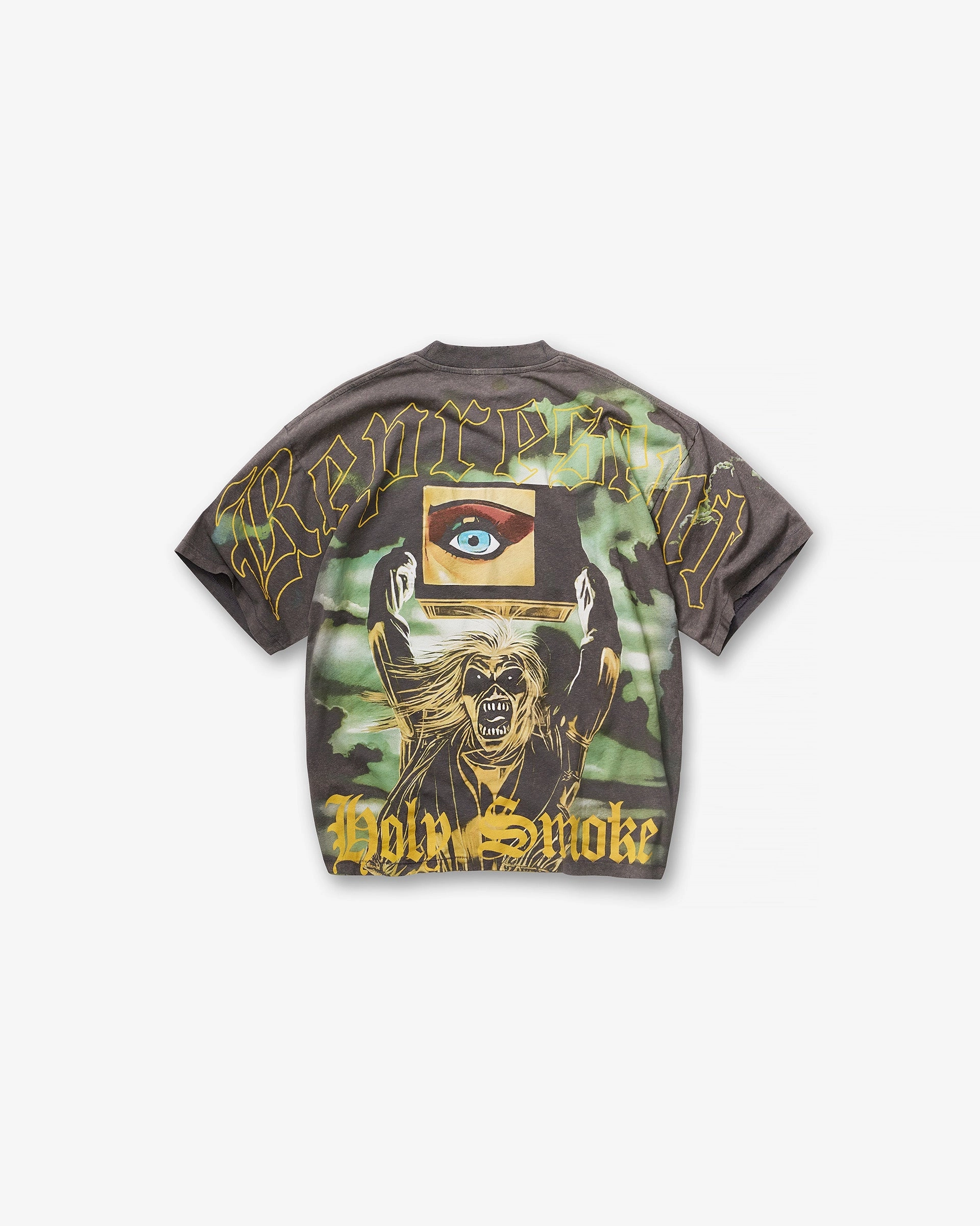 Represent X Iron Maiden Holy Smoke T-Shirt - Sunfade Grey Comfort Wear Fit Microfiber Blend