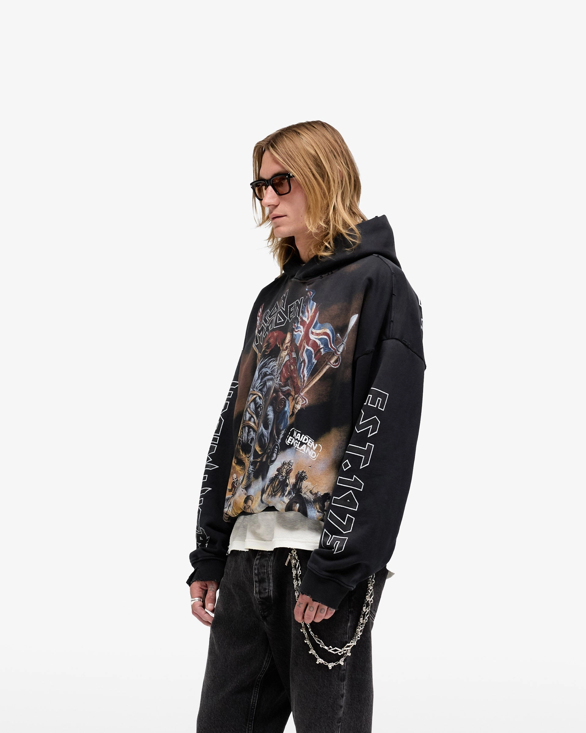 Represent X Iron Maiden Steed Hoodie - Stained Black Water-resistant