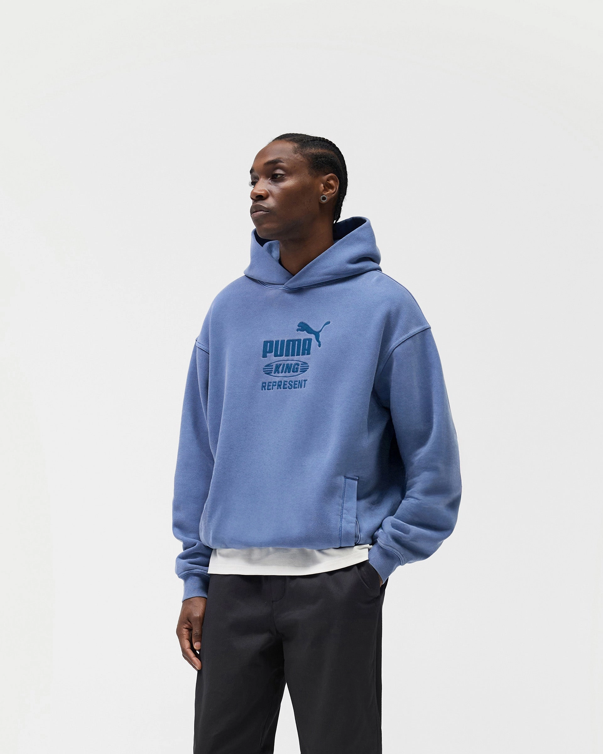 Coffee Lover College Wear Represent X Puma Graphic Hoodie - Blue Dusk