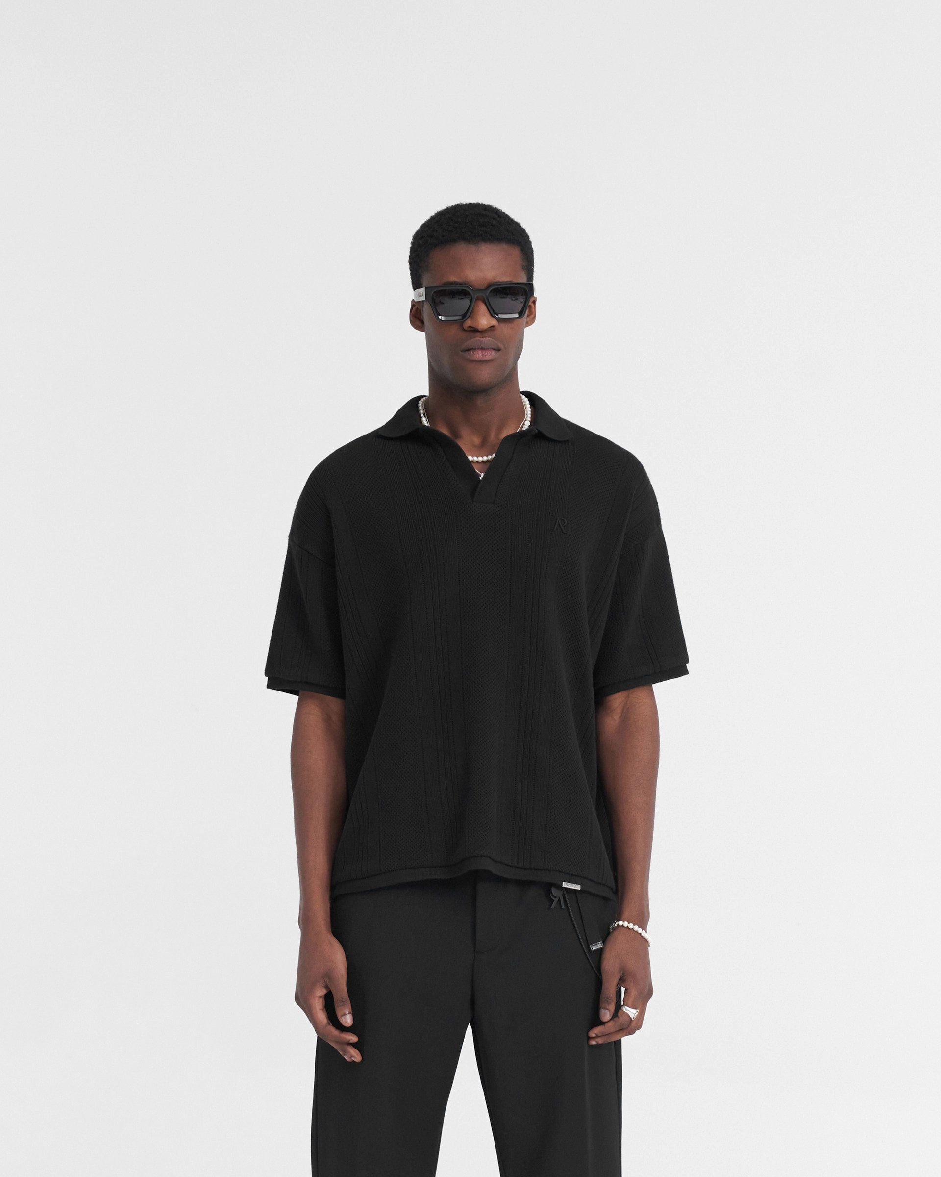 Open Stitch Polo - Black City Casual Sleek And Stylish