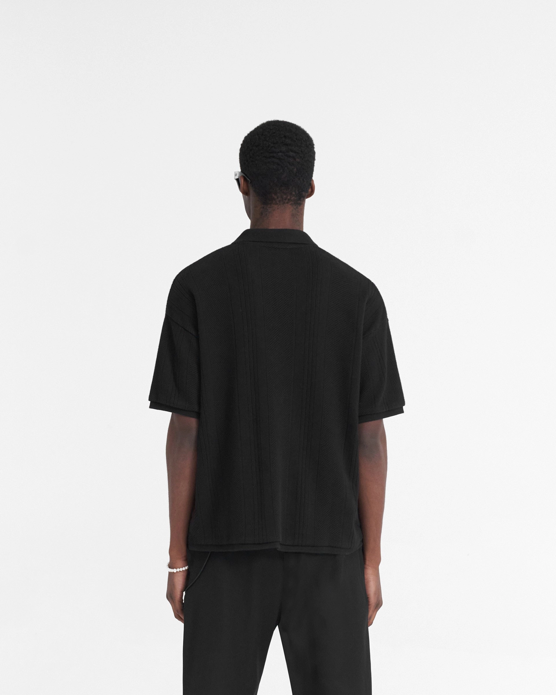 Light and Cozy Open Stitch Polo - Black