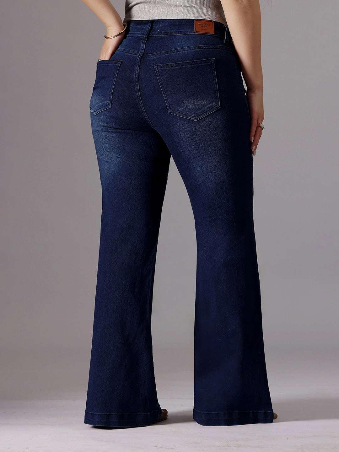 Slim Vintage Lover 24/7 Comfort Navy-Blue High-Rise Clean-Look Regular-Length Stretchable Bootcut Denim Jeans