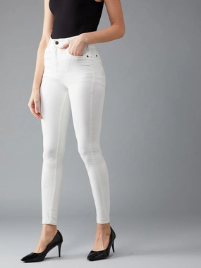 Smooth Shape Women's White Skinny High-Rise Clean-Look Bleached Regular-Length Stretchable Denim Jeans