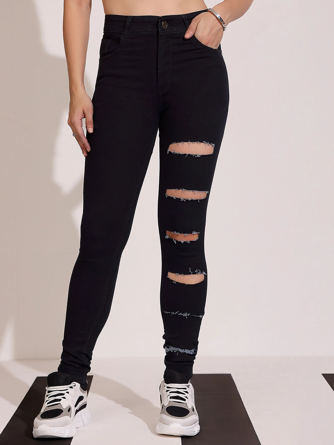 Trend Setter Trendy Premium Minimalist Elegant Women's Black Slim High Rise Clean Look Regular Denim Jeans