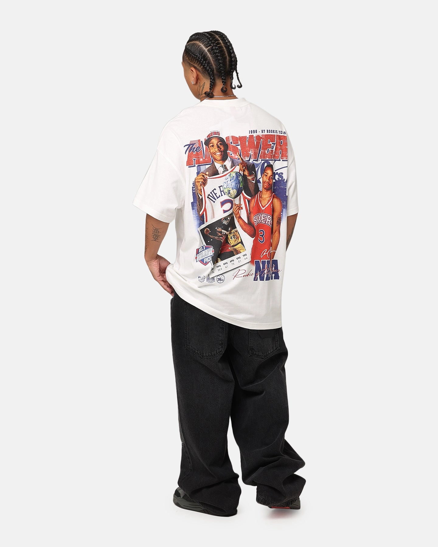 Soft touch finish Knit Fabric Technology Mitchell & Ness Philadelphia 76ers Allen Iverson Rookie Season T-Shirt Vintage White