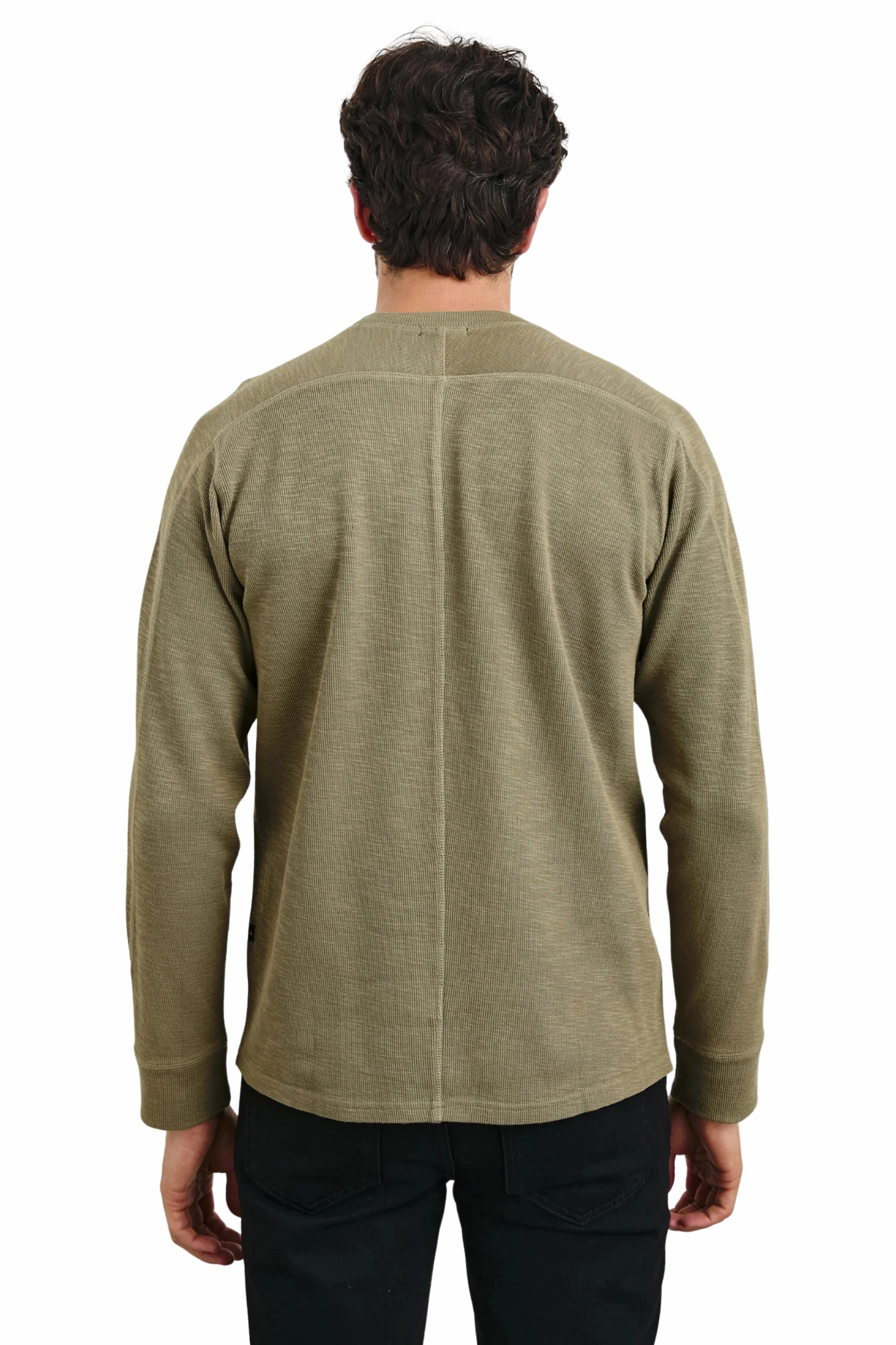 Waffle Weave Polished Finish Rheese Long Sleeve in Green Olive