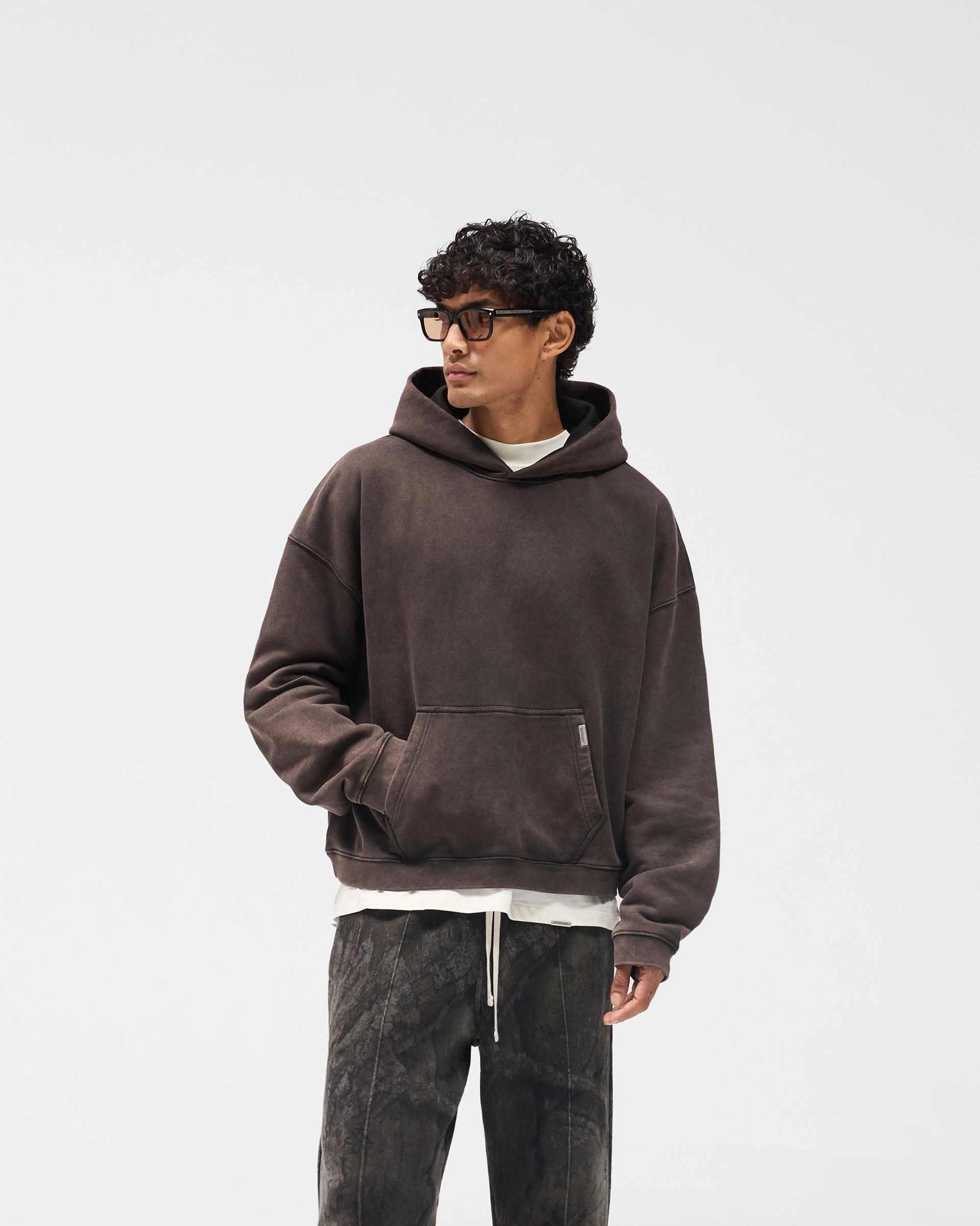 No Wrinkle Everyday Use Initial Boxy Hoodie - Coffee