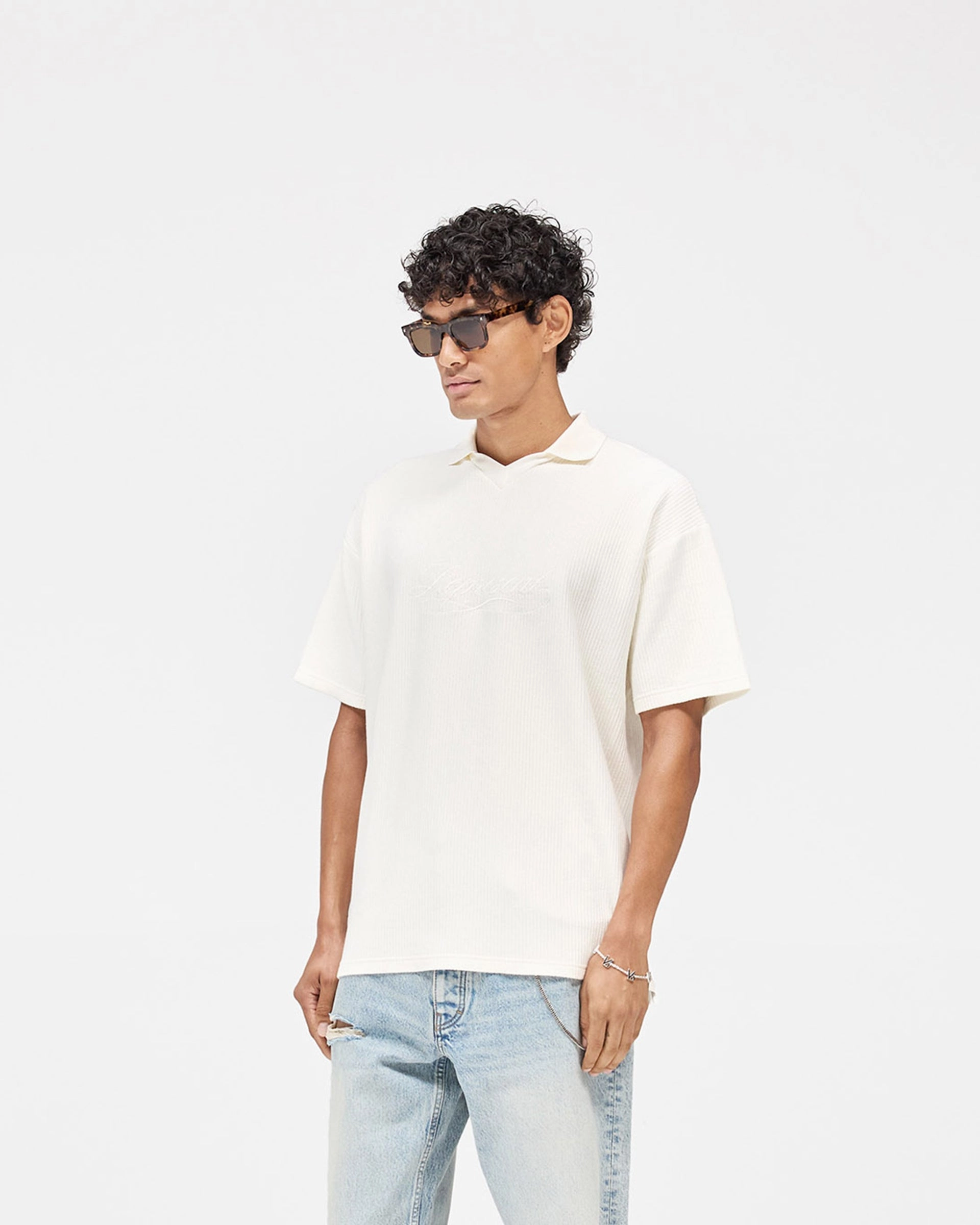Ribbed Polo - Aged White funky Clean Cut