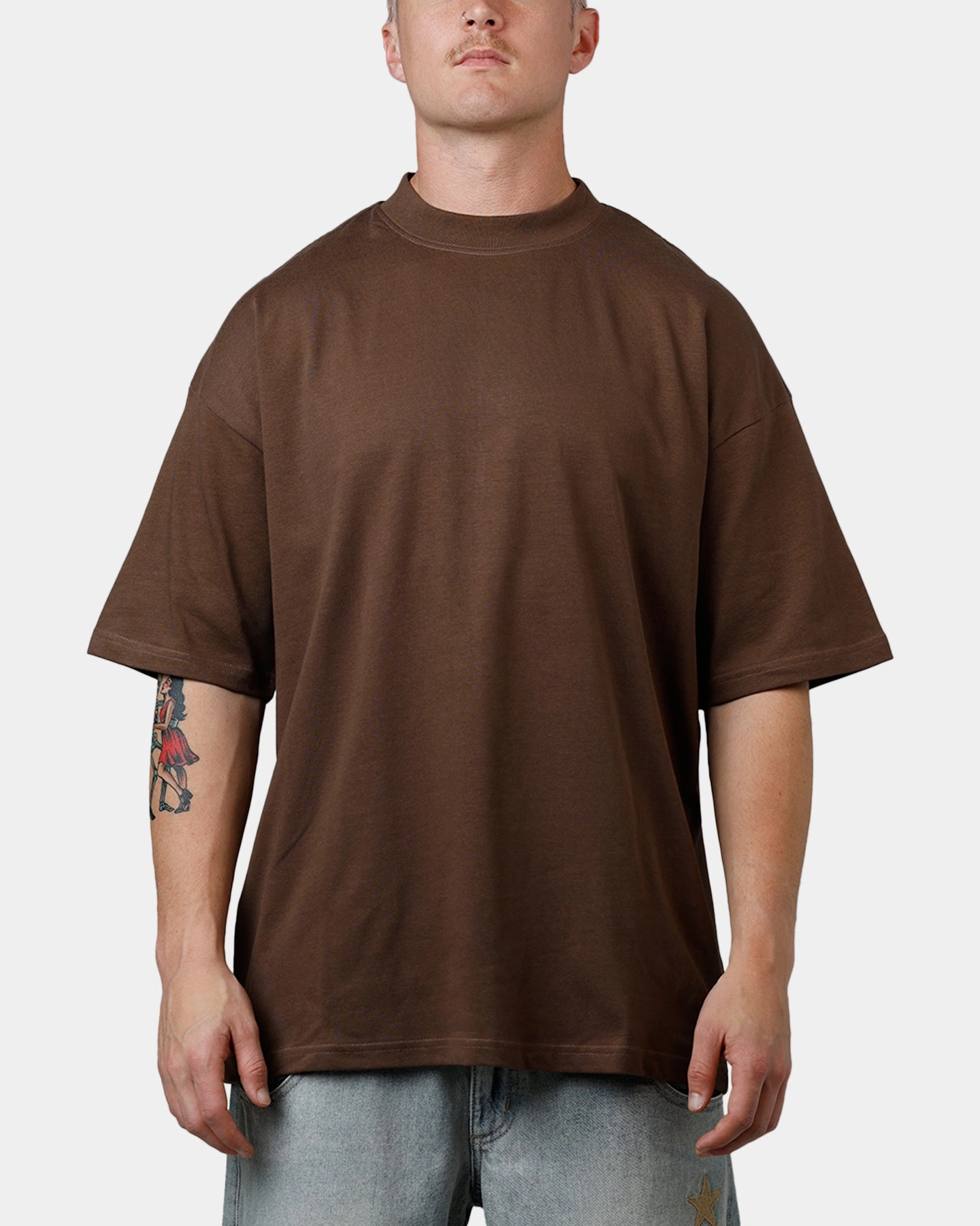 Culture Kings Everyday Mock Neck T-Shirt Brown Torsion Support Structure