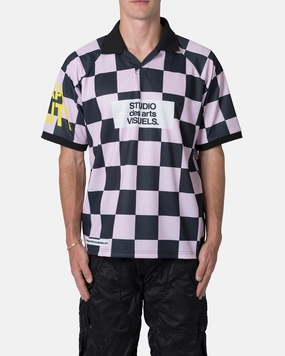 MNML Checkered Polo Shirt Pink QuickDry Textile FasteningHood