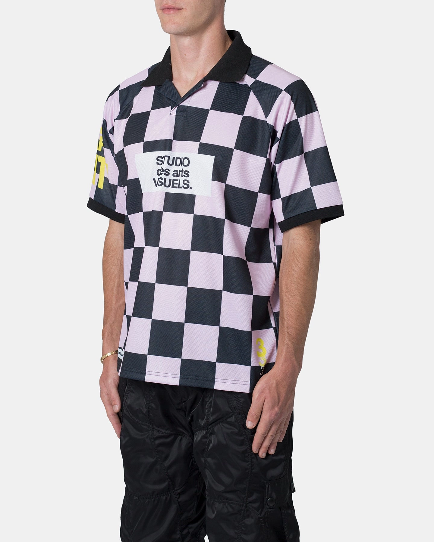 MNML Checkered Polo Shirt Pink Layered Ventilation Zones
