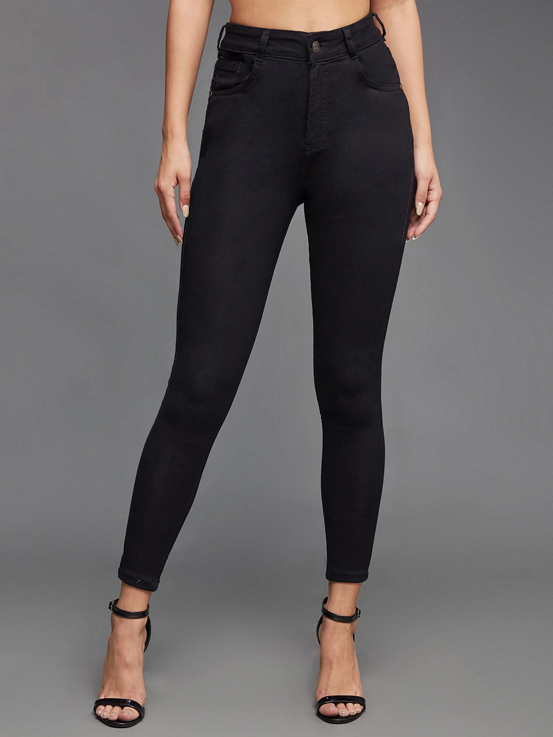 True Comfort Tailored Style 24/7 Comfort Black Skinny-Fit High-Rise Cropped-Length Stretchable Denim Jeans