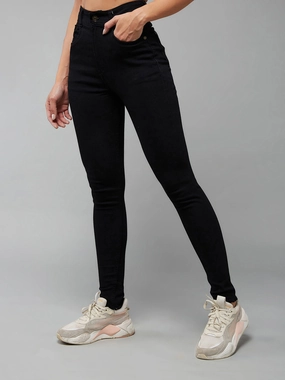 Women's Black Slim Fit Regular-Length High-Rise Denim Jeans Softened Fabric