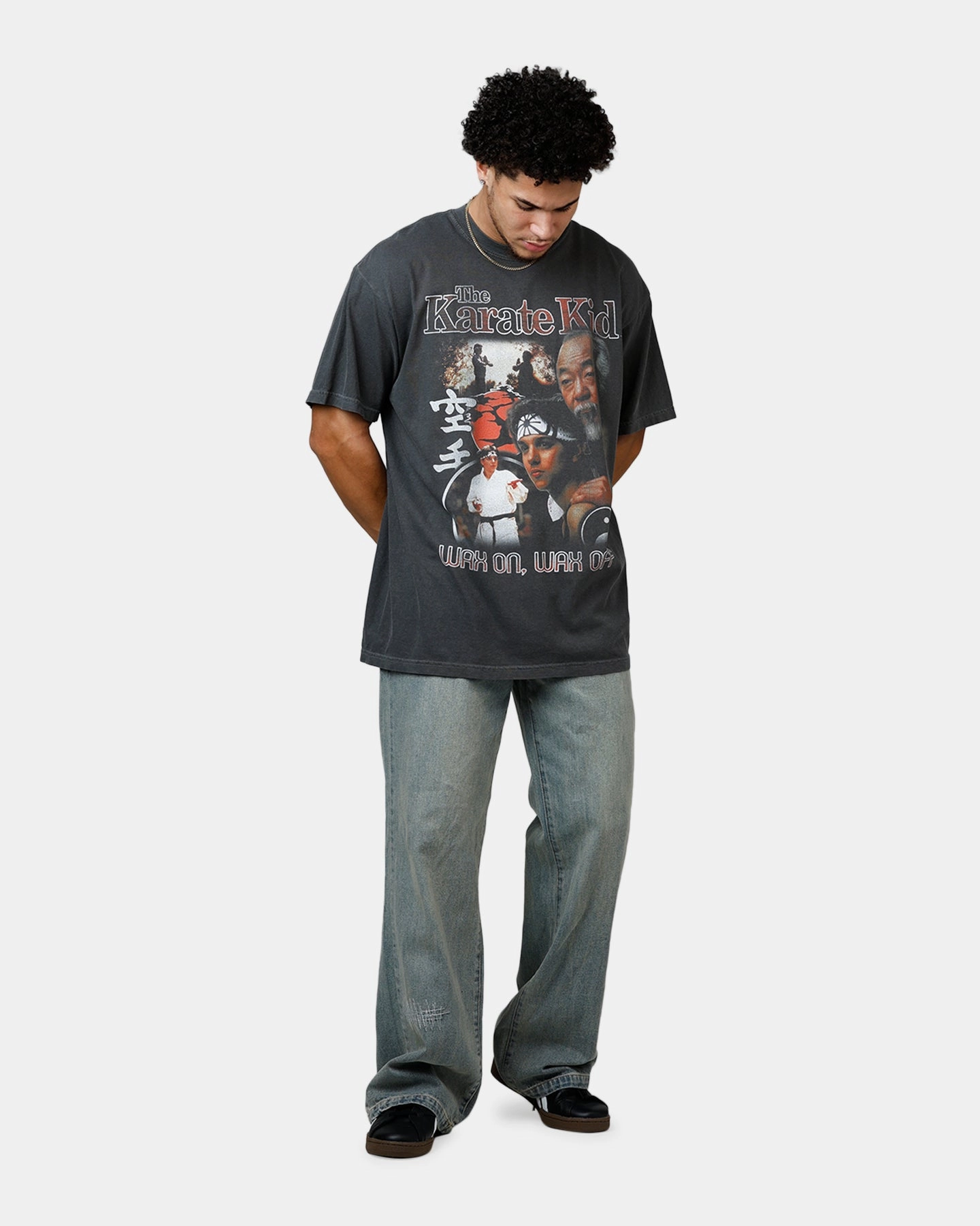 Loose Sweater Ripple The Karate Kid T-Shirt Washed Black