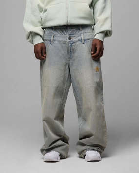 ElasticWaist Clean Cut Loiter Star Layered Jeans Washed Blue