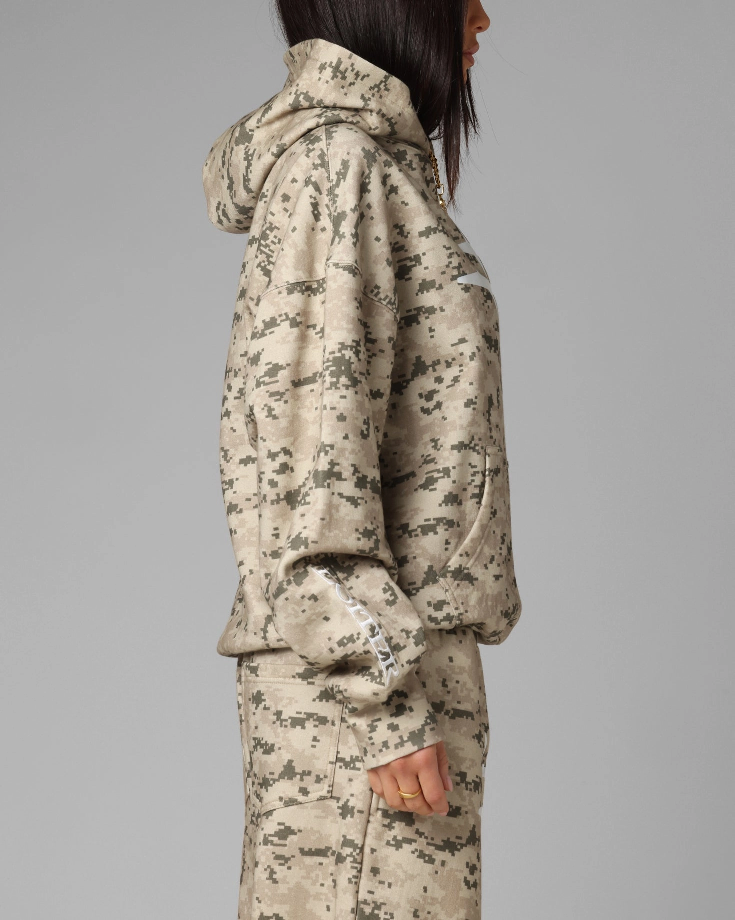 Ribbed collar Drop Shoulder Silhouette Loiter Hybrid Premium Hoodie Digi Camo