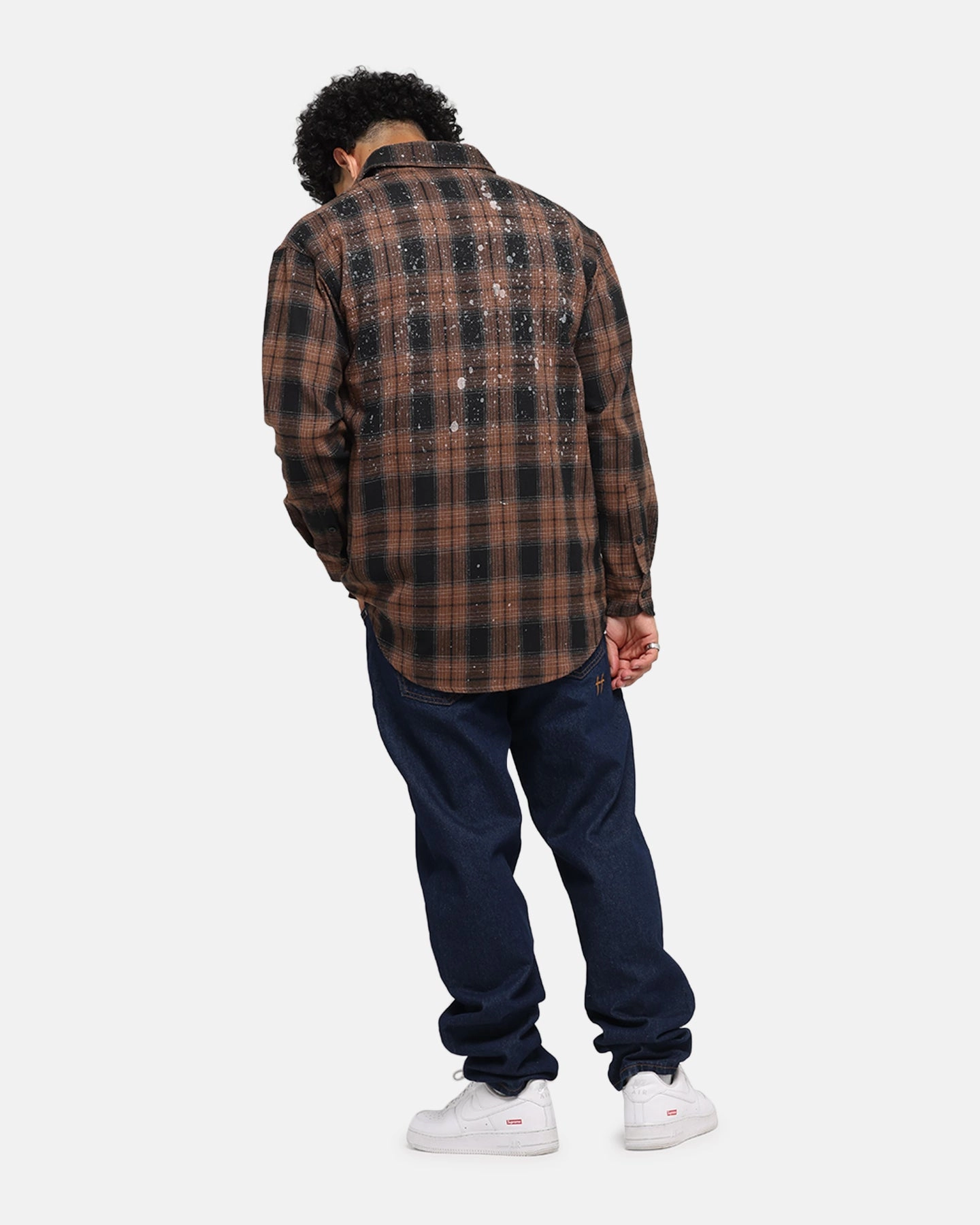 Saint Morta Spray Long Sleeve Flannel Shirt Brown Snag Free Fabric Relaxed Crew Neck Opening